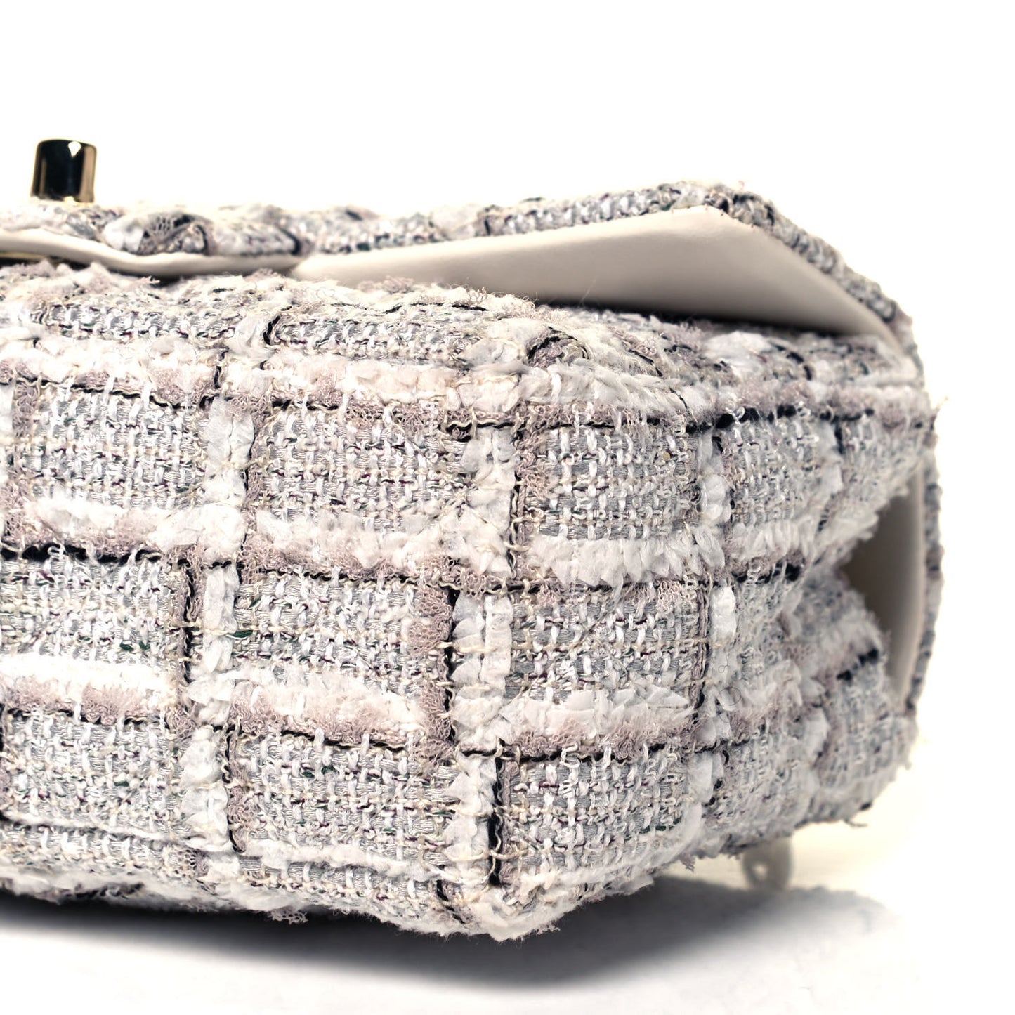 Tweed Quilted Mini Rectangular Flap White Grey