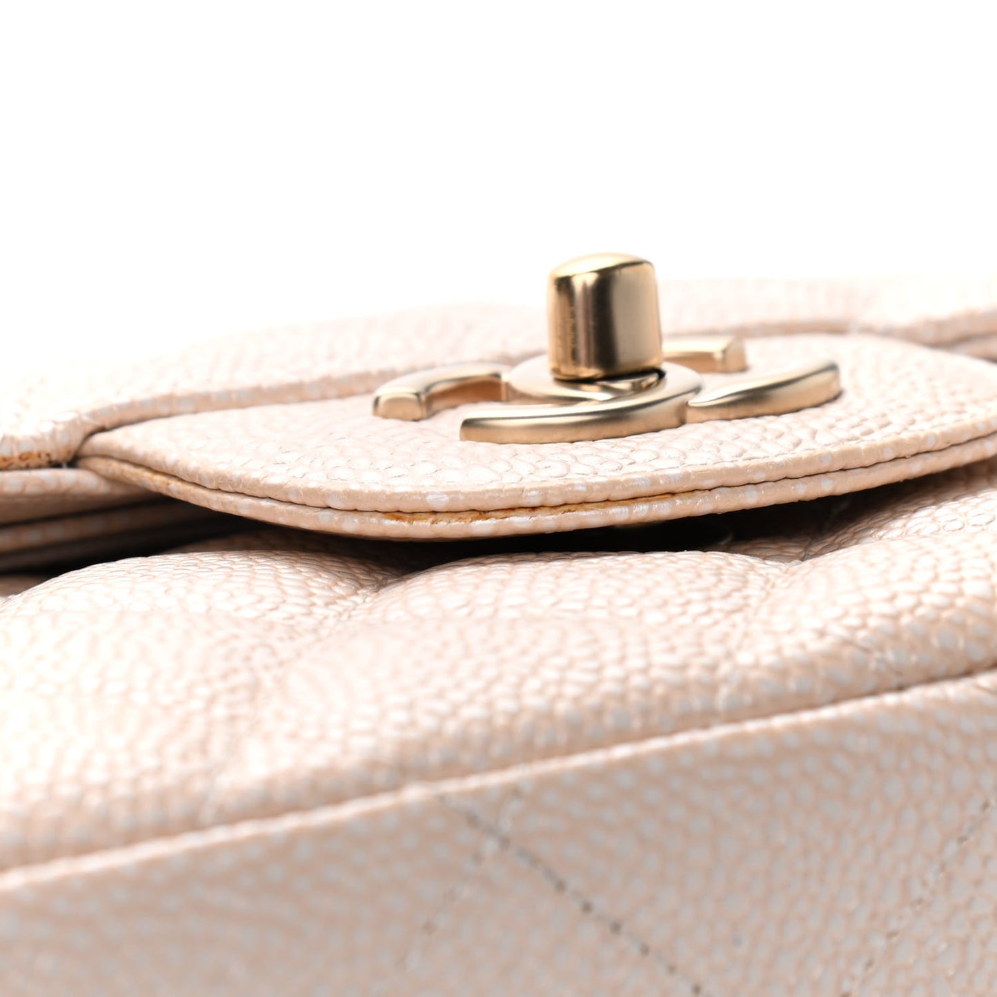 Iridescent Caviar Quilted Jumbo Double Flap Beige