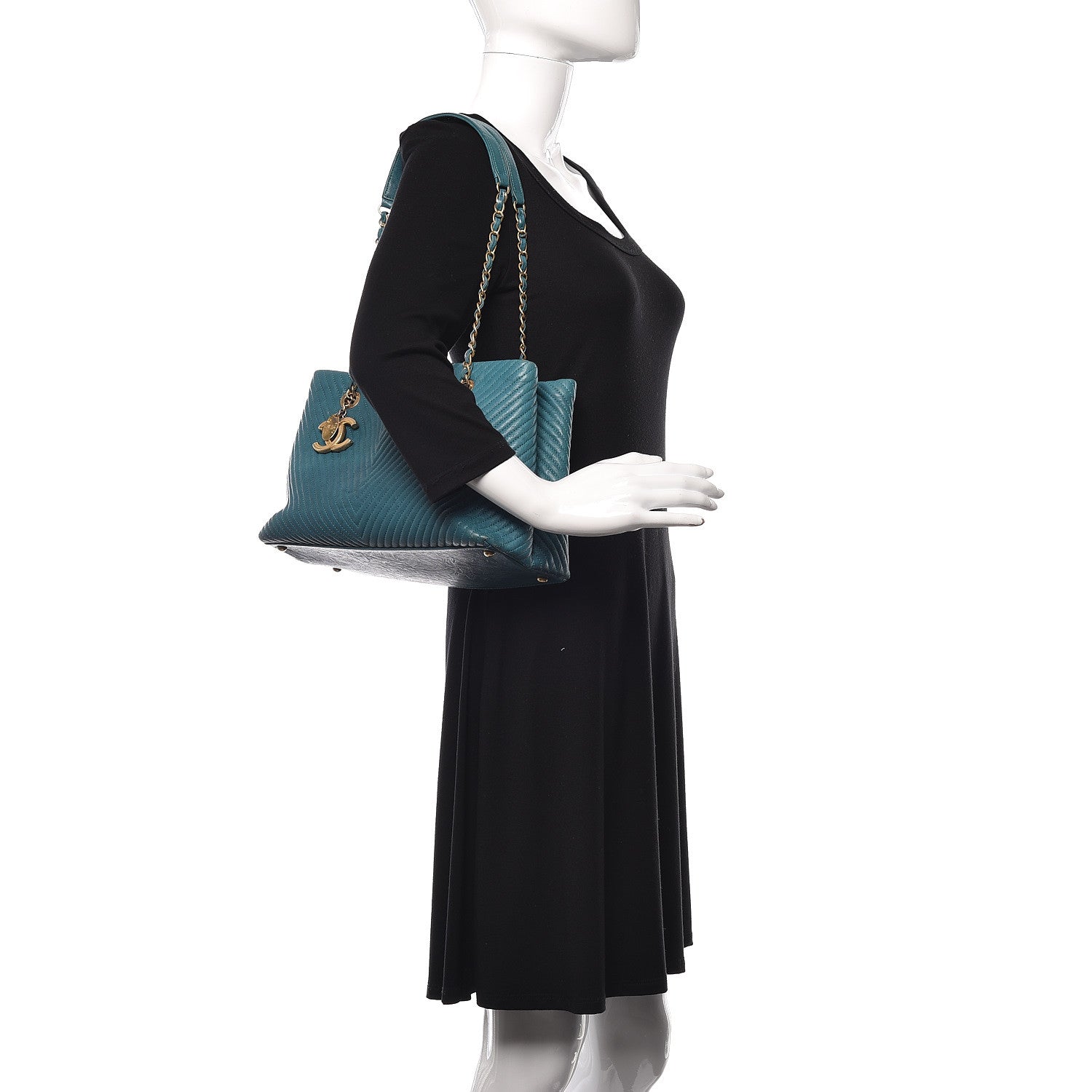 Chanel Wrinkled Lambskin Chevron Quilted Surpique Tote Turquoise 2 of 17