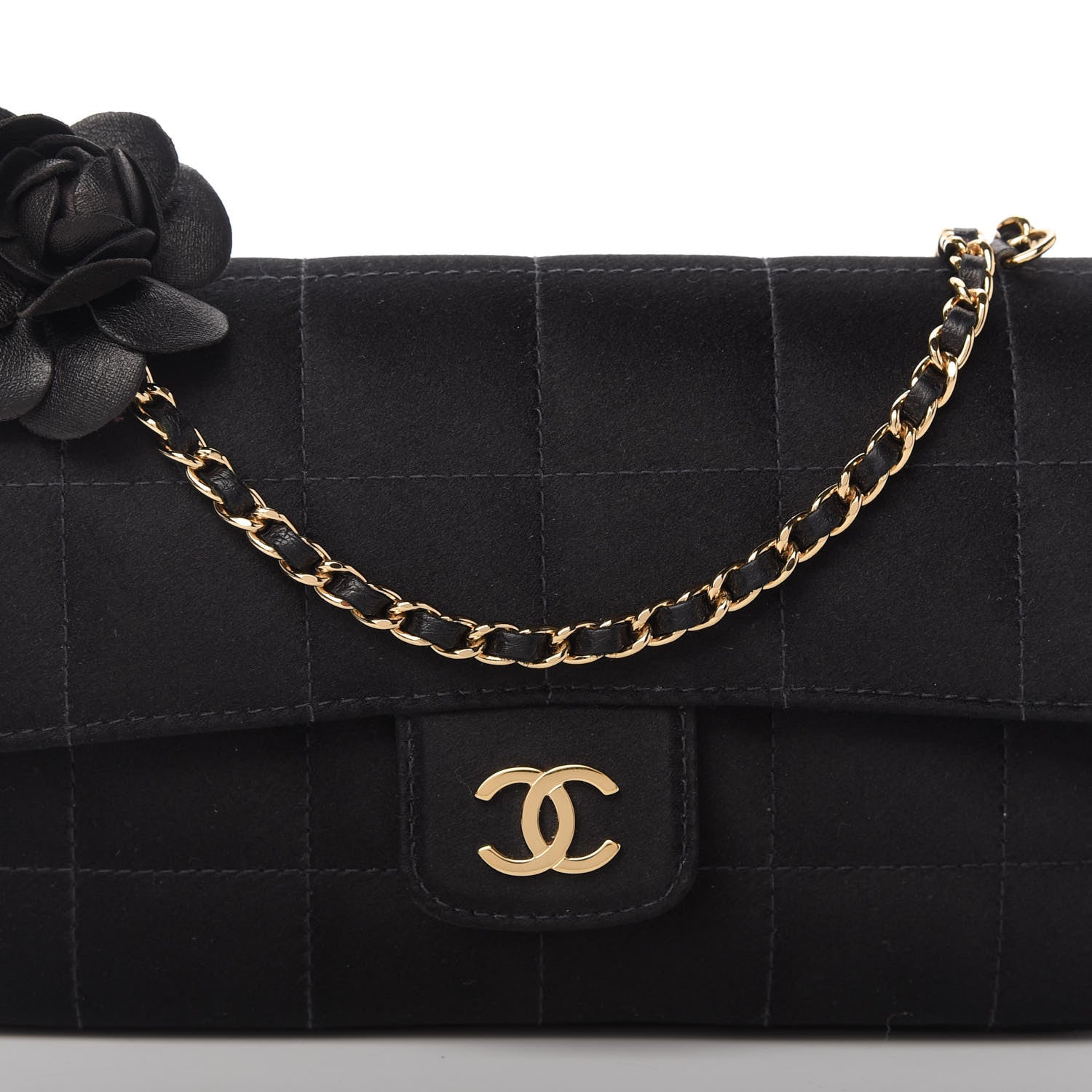 Chanel Satin Chocolate Bar Quilted Camellia Rectangular Mini Flap Black 10 of 11