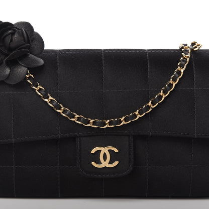 Chanel Satin Chocolate Bar Quilted Camellia Rectangular Mini Flap Black 10 of 11