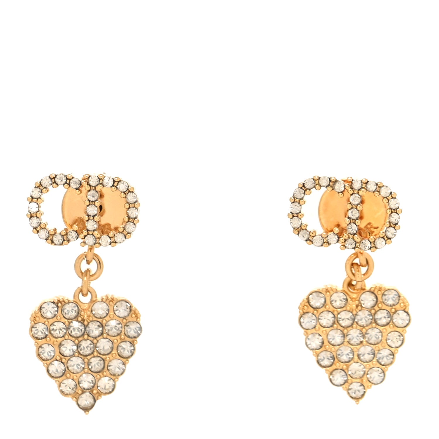 Christian Dior Crystal CD Heart Earrings Gold 1 of 4