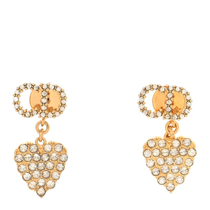 Christian Dior Crystal CD Heart Earrings Gold 1 of 4