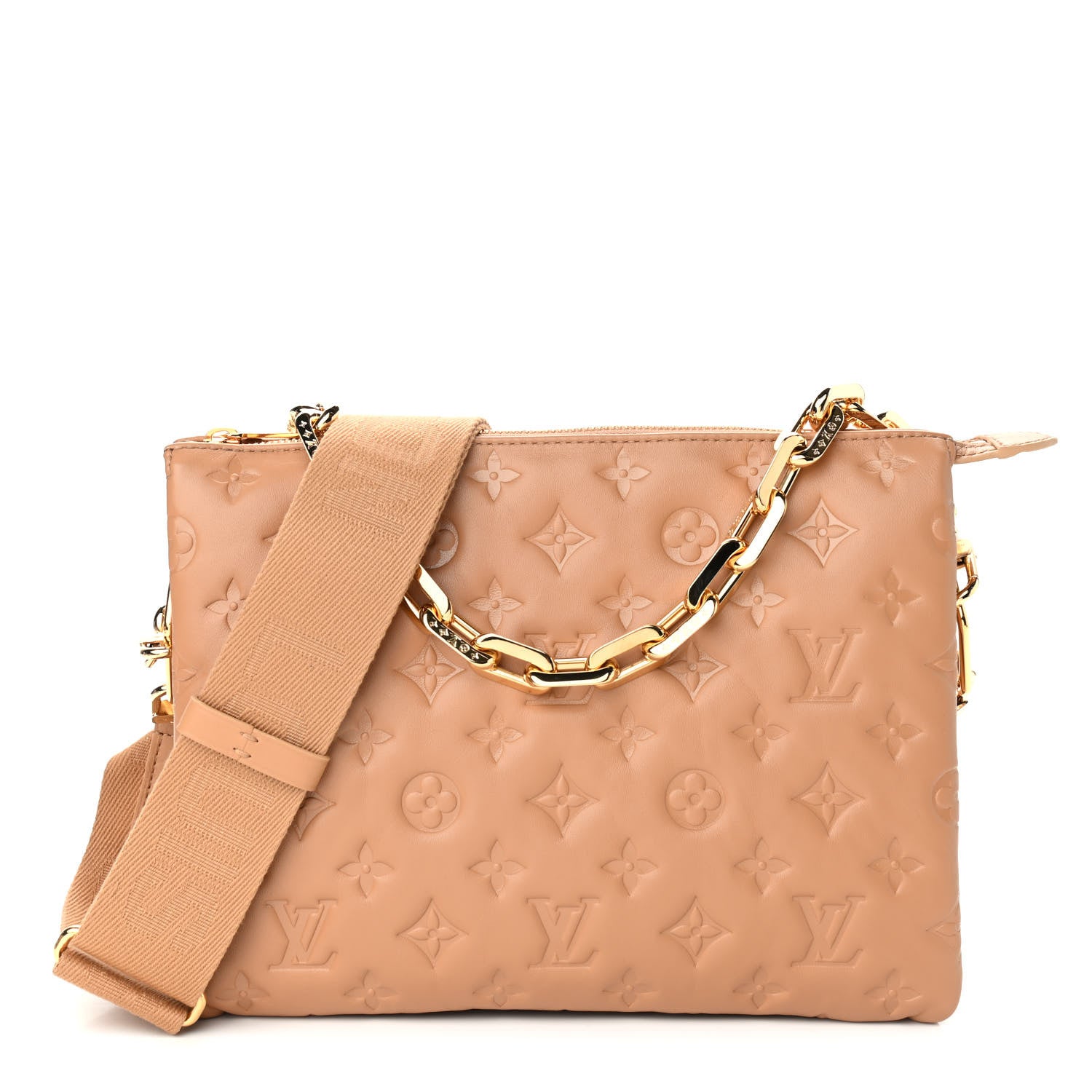 Louis Vuitton Lambskin Embossed Monogram Coussin PM Camel 1 of 8