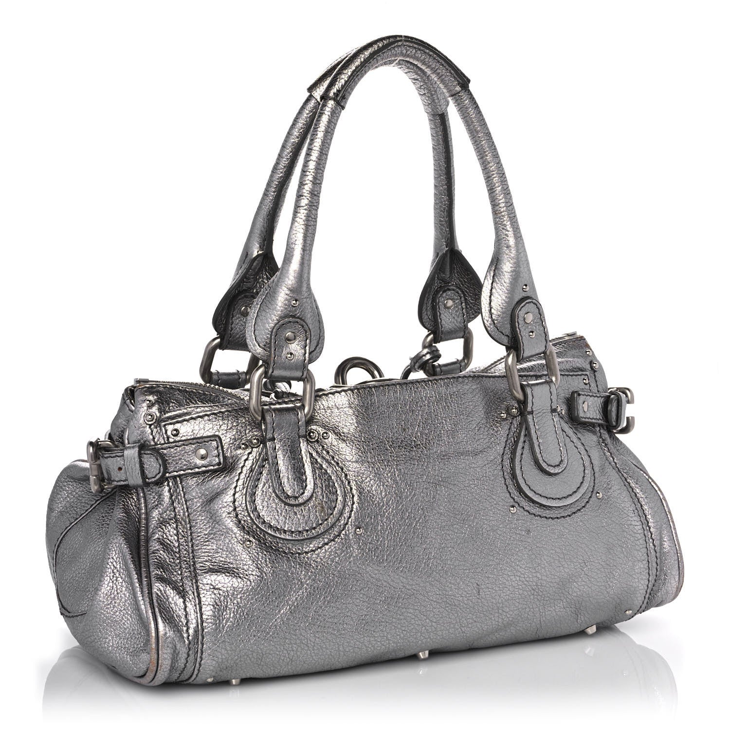 Chloe Metallic Calfskin Paddington Satchel Silver 3 of 12