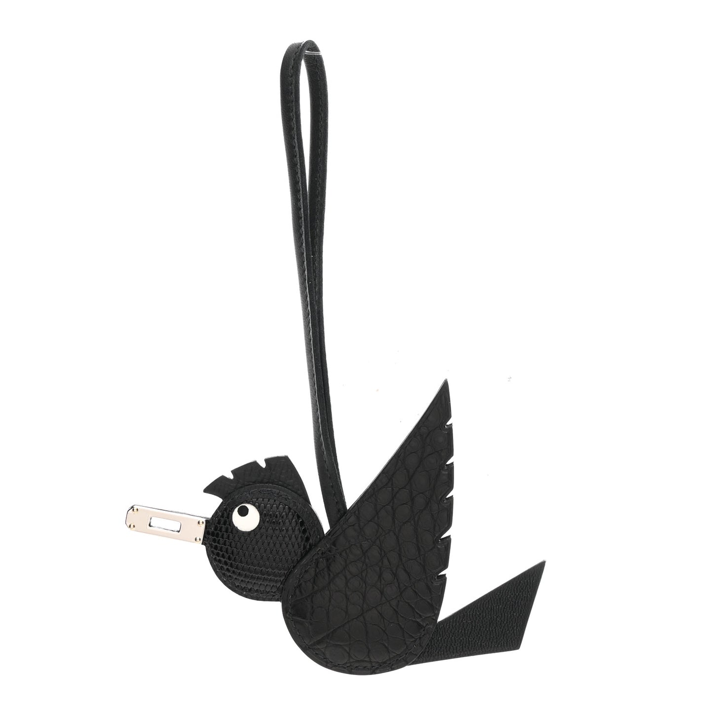Epsom Chevre Mysore Swift Alligator Lizard Birdy Bag Charm Black