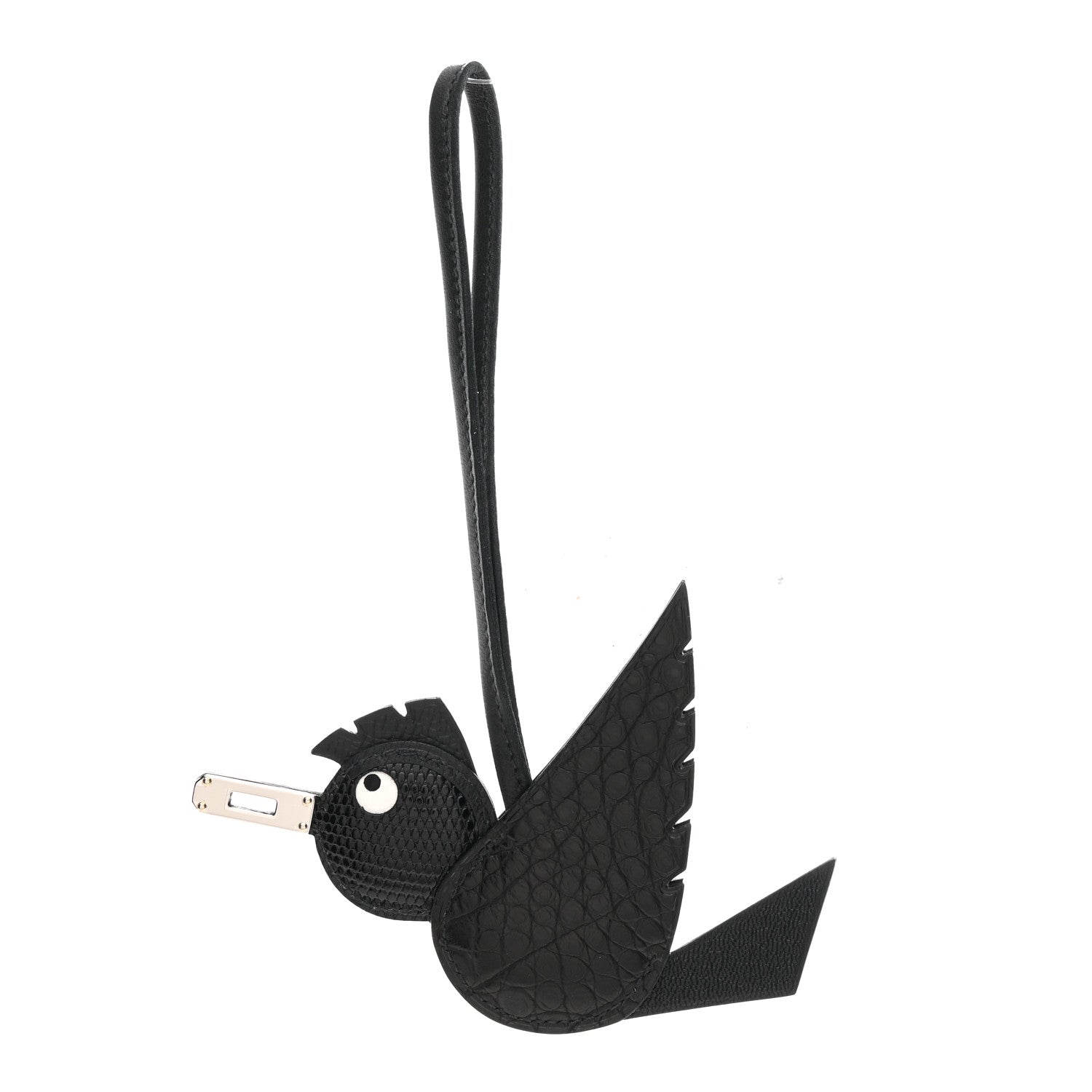 Hermes Epsom Chevre Mysore Swift Alligator Lizard Birdy Bag Charm Black 1 of 5