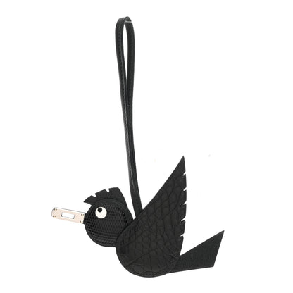 Hermes Epsom Chevre Mysore Swift Alligator Lizard Birdy Bag Charm Black 1 of 5