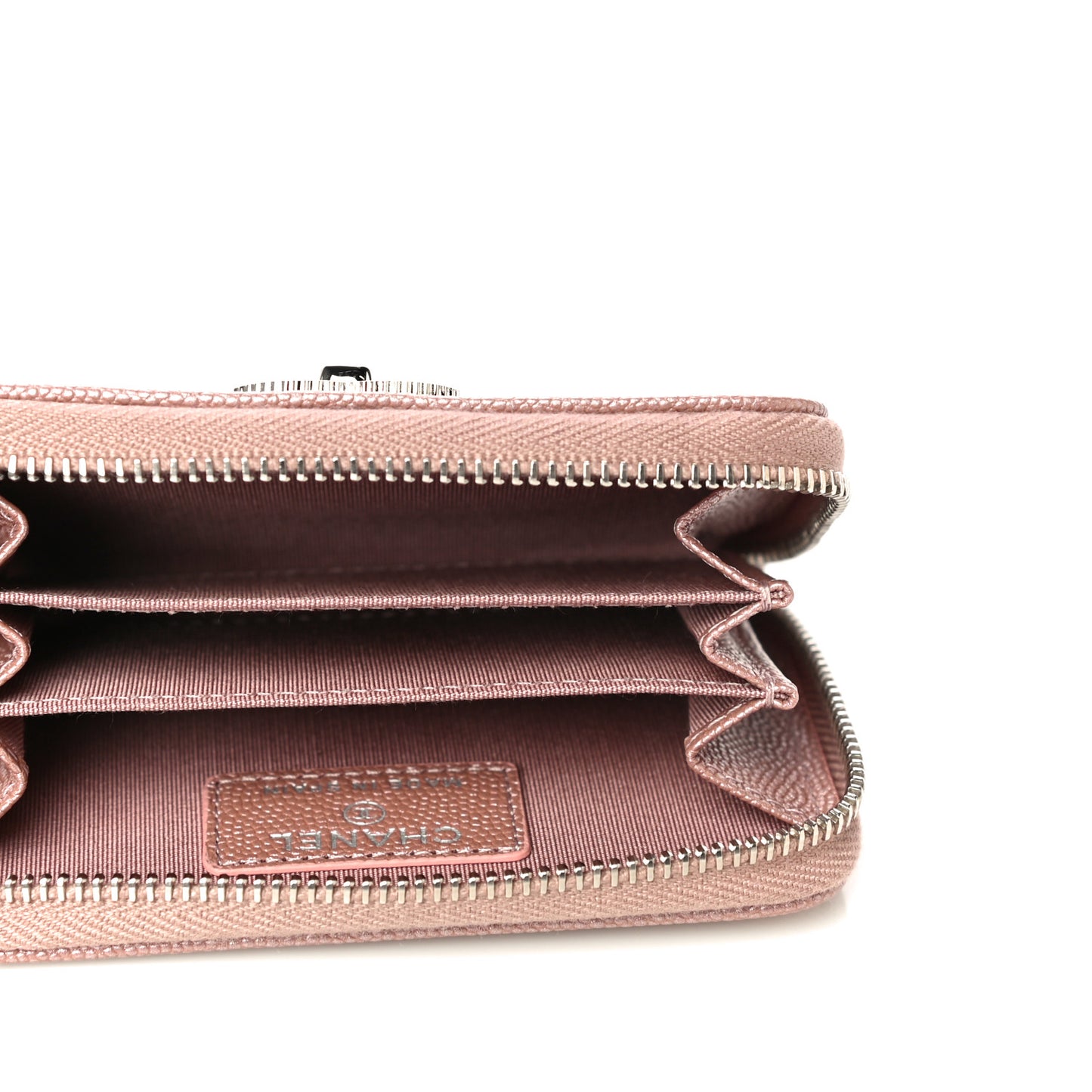 Metallic Caviar Chevron Quilted Vintage Mademoiselle Zip Coin Purse Pink