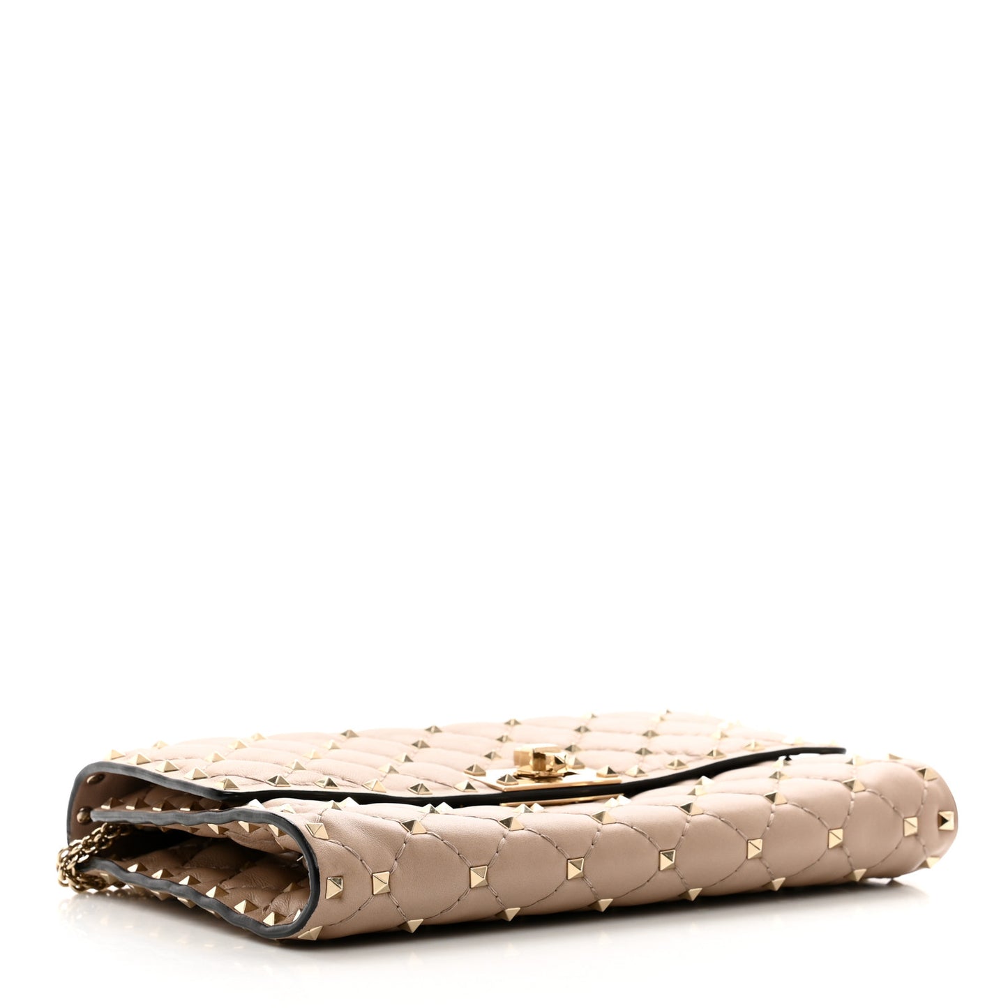 Lambskin Rockstud Spike Wallet on Chain Poudre