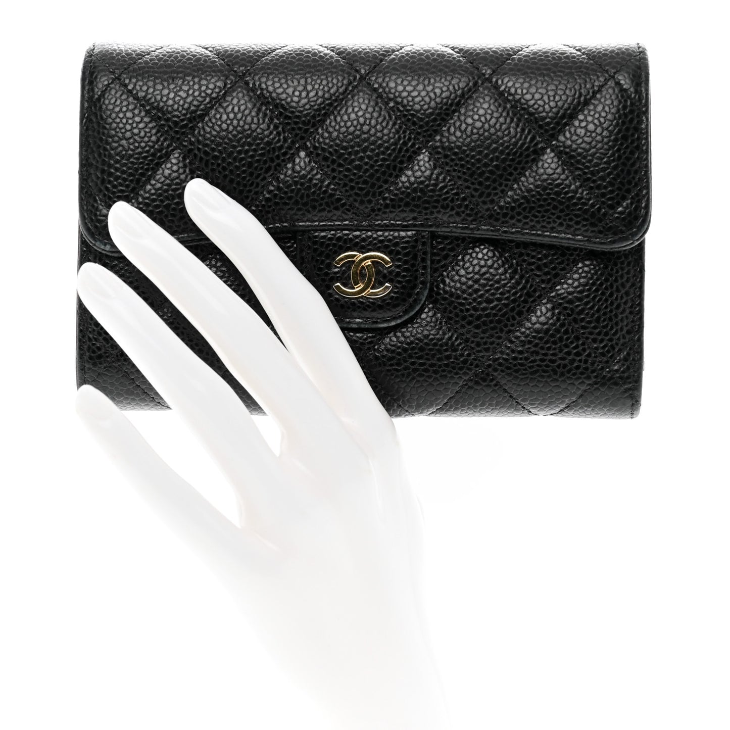 Caviar Quilted Medium Flap Wallet Black