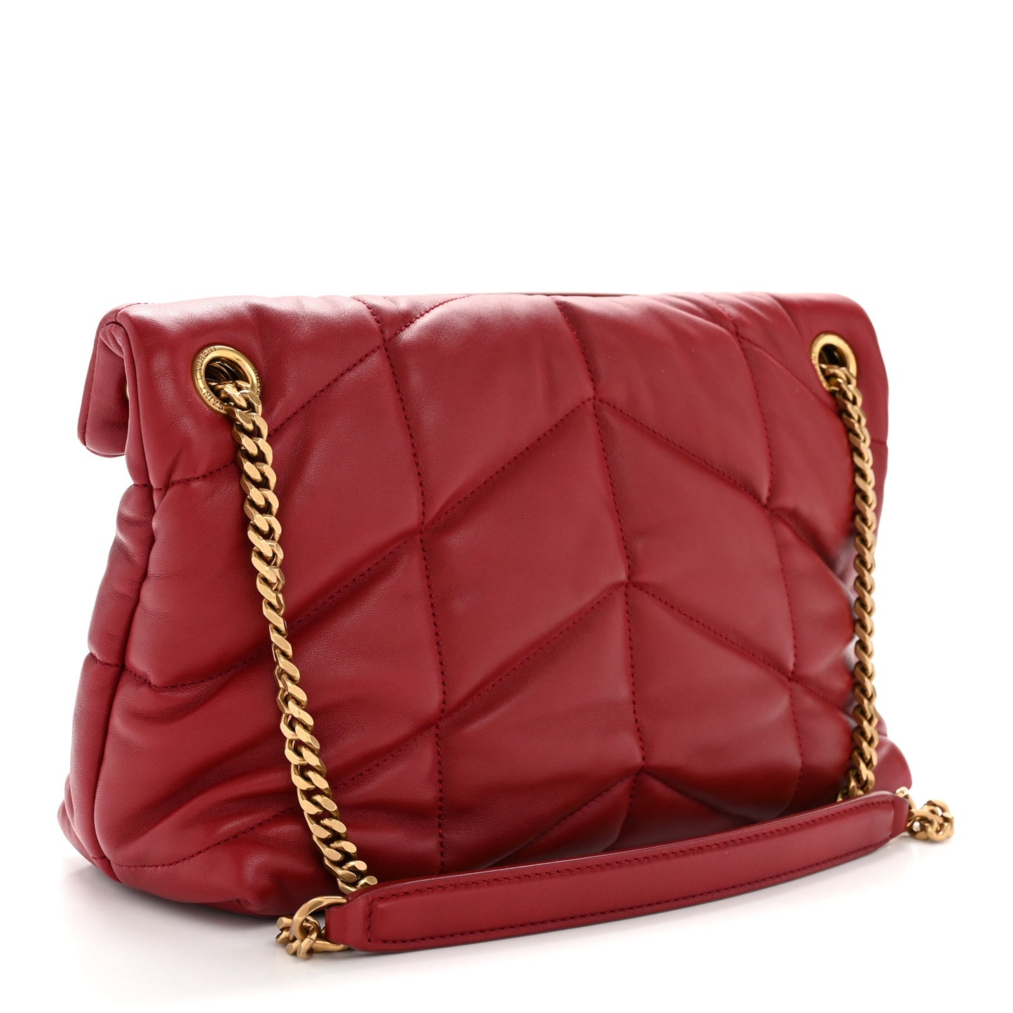 Lambskin Quilted Small Loulou Puffer Monogram Chain Satchel Opyum Red