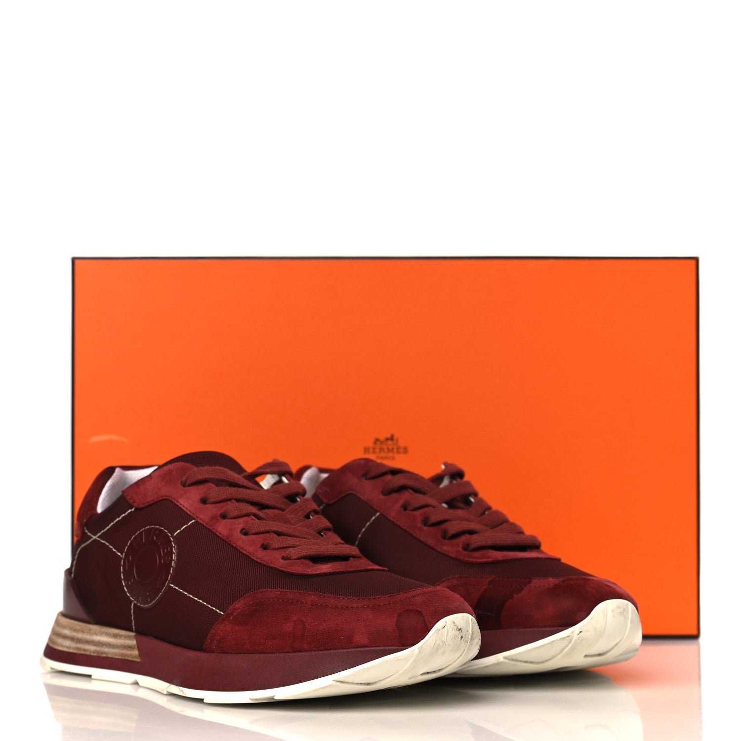 Hermes Technical Canvas Calfskin Womens Drive Sneakers 37.5 Bordeaux 12 of 12