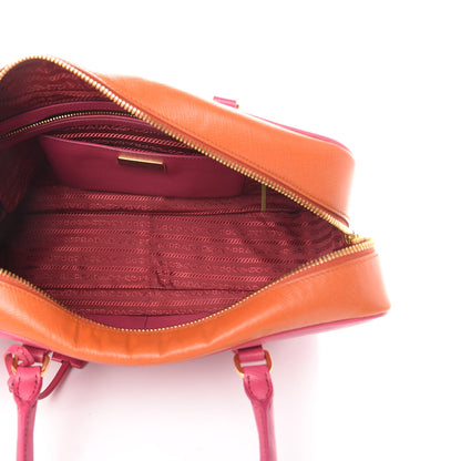 Prada Saffiano Lux Petite Bowler Fuchsia Papaya 5 of 15