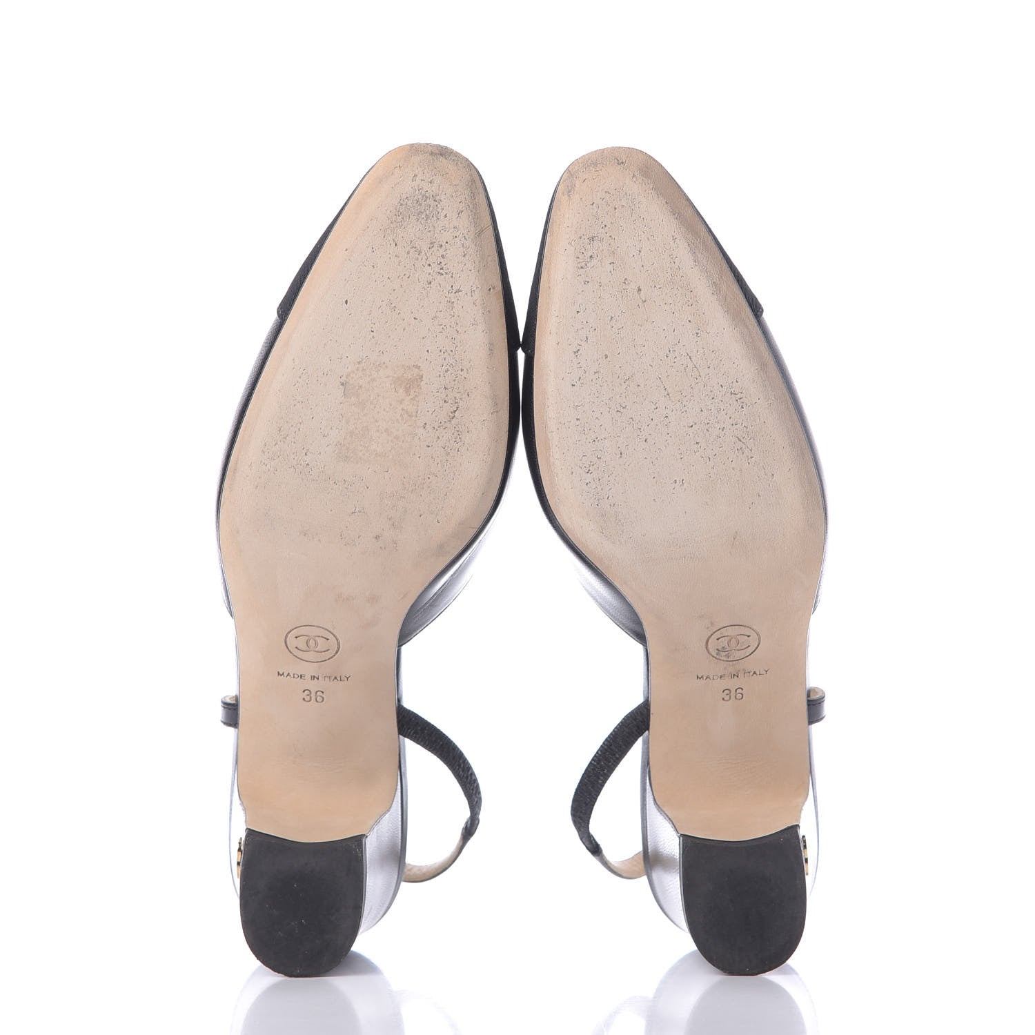 Chanel Goatskin Grosgrain Cap Toe CC Slingback Sandals 36 Black 7 of 11