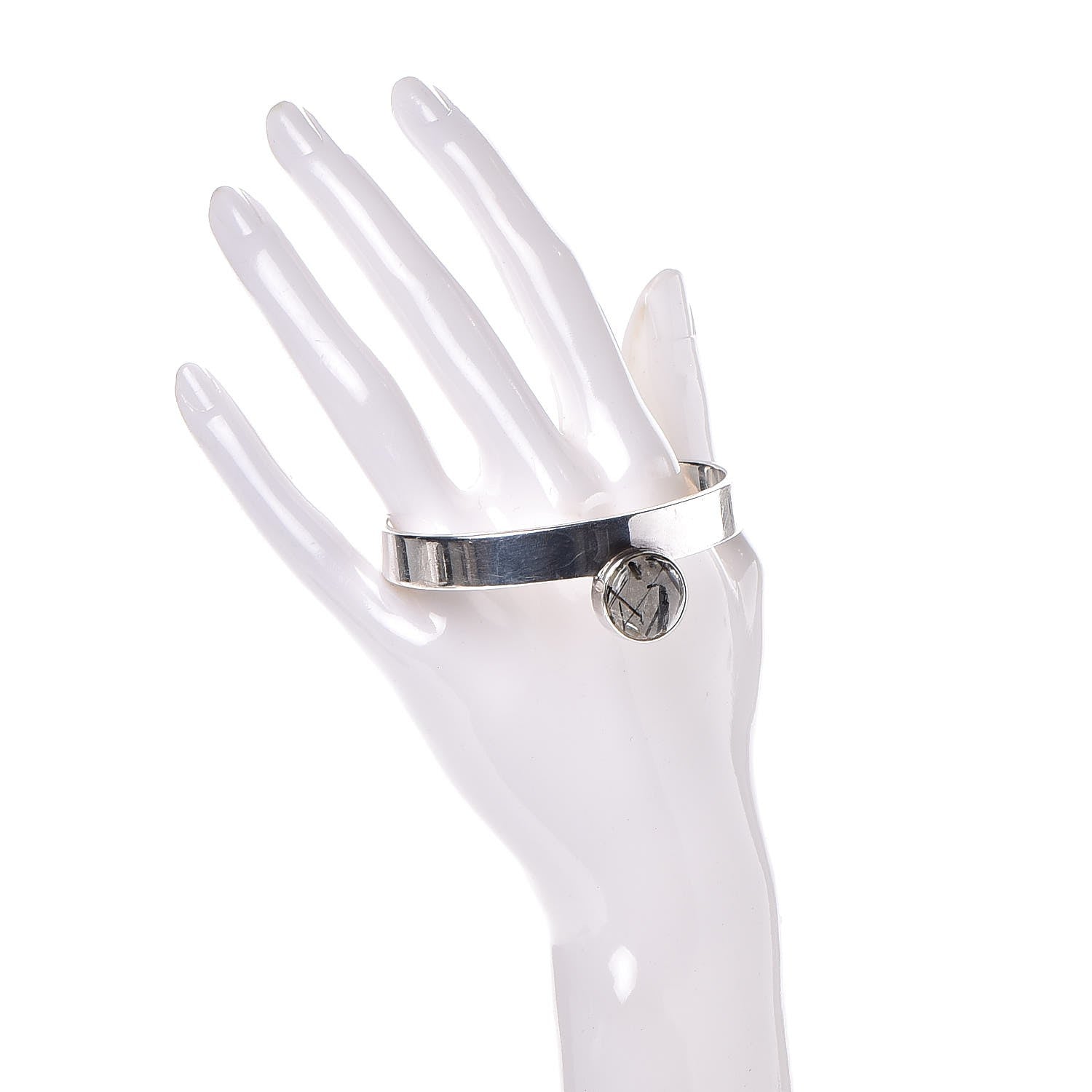 Gucci Sterling Silver Black Tourmalinated Quartz Cuff Bracelet 2 of 4