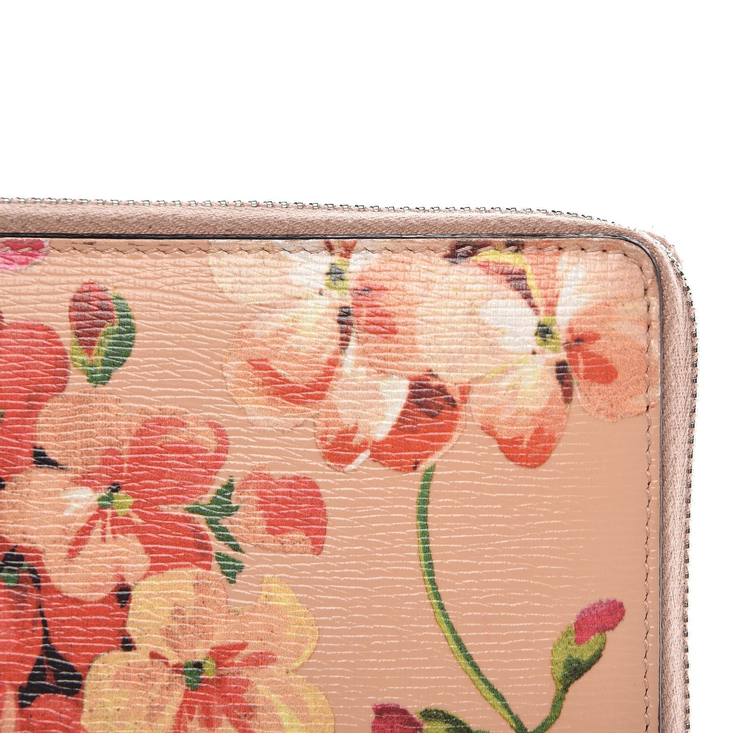 Gucci Shangai Calfskin Blooms Print Zip Around Wallet Pink Apricot Multicolor 10 of 10