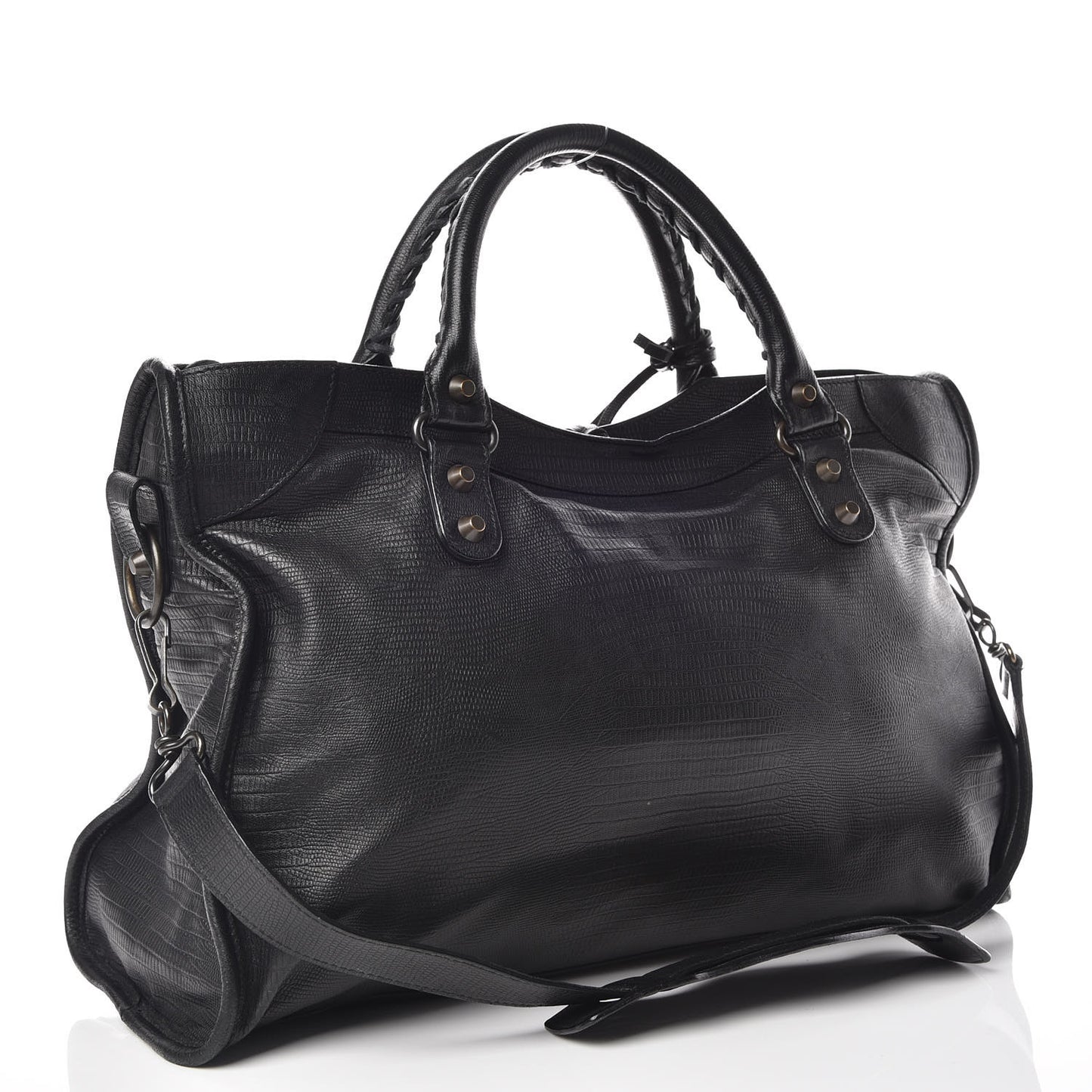 Agneau Lizard Embossed Classic Hardware City Black