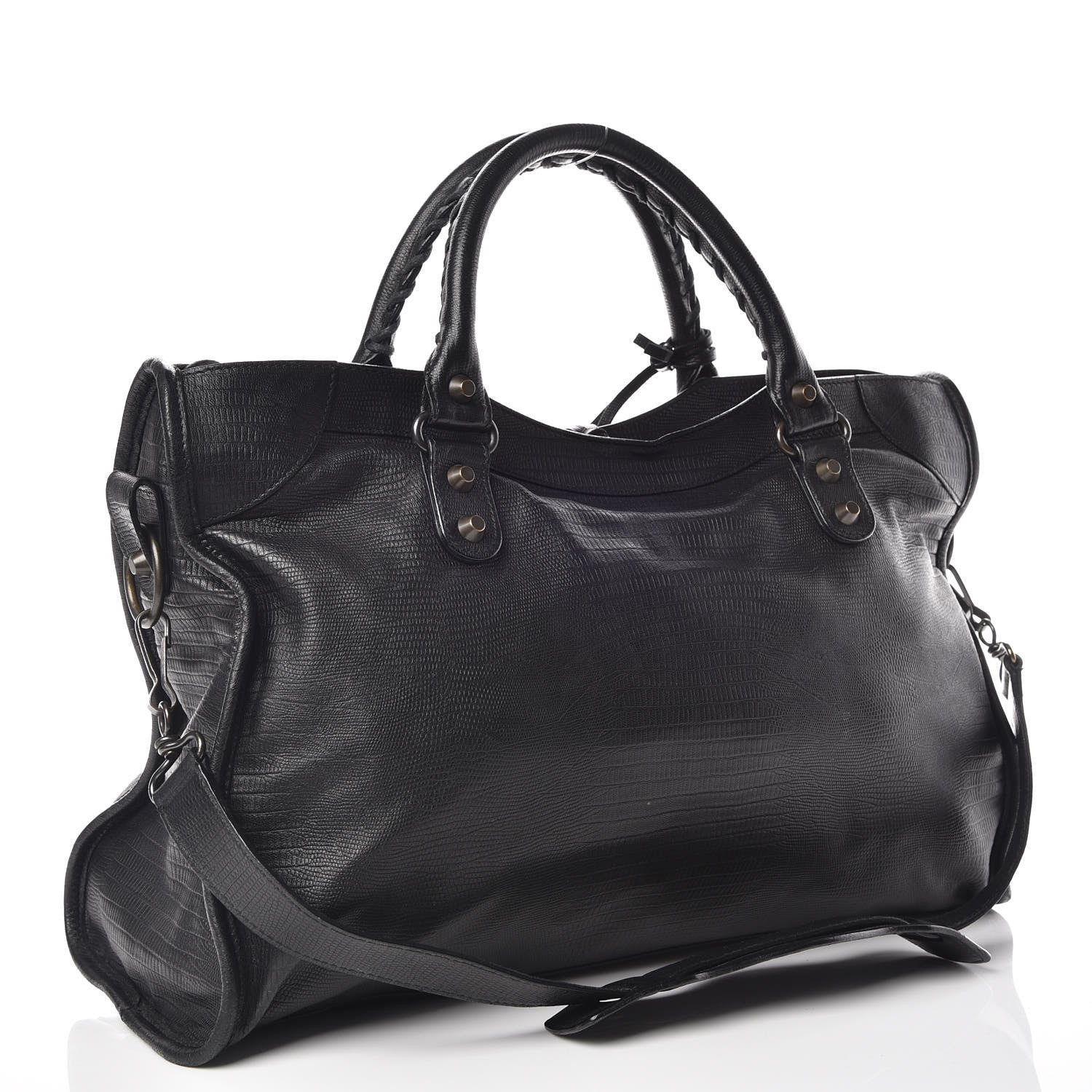 Balenciaga Agneau Lizard Embossed Classic Hardware City Black 4 of 13