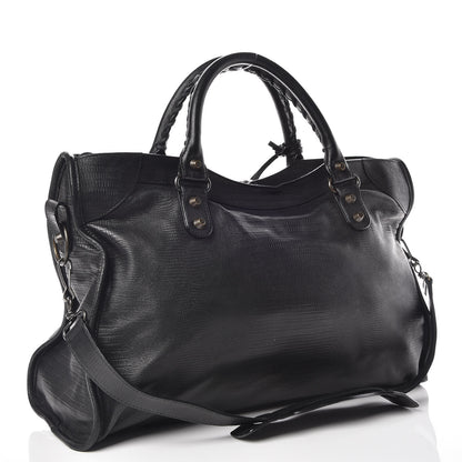 Balenciaga Agneau Lizard Embossed Classic Hardware City Black 4 of 13