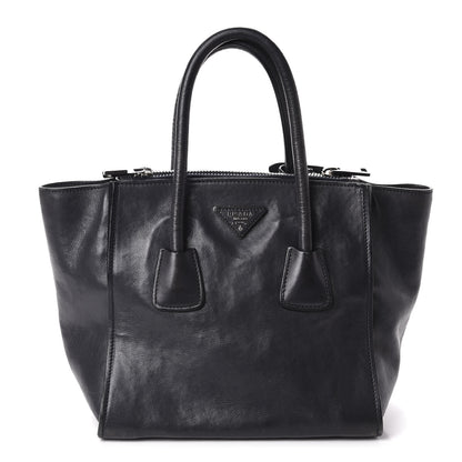 Prada Glace Calf Small Twin Pocket Tote Black 1 of 14