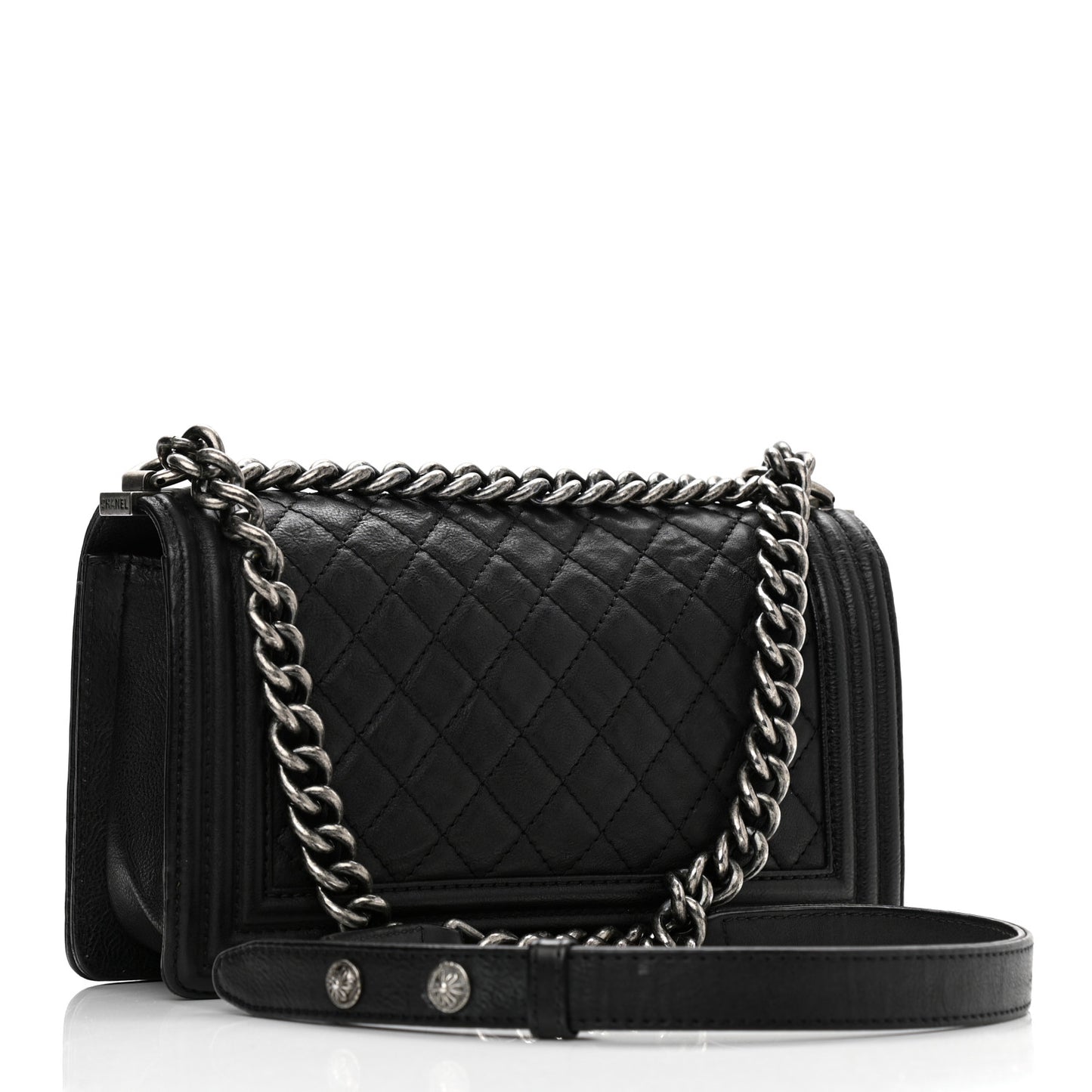 Calfskin Quilted Metal Embellished Paris Dallas Medium Boy Flap Black