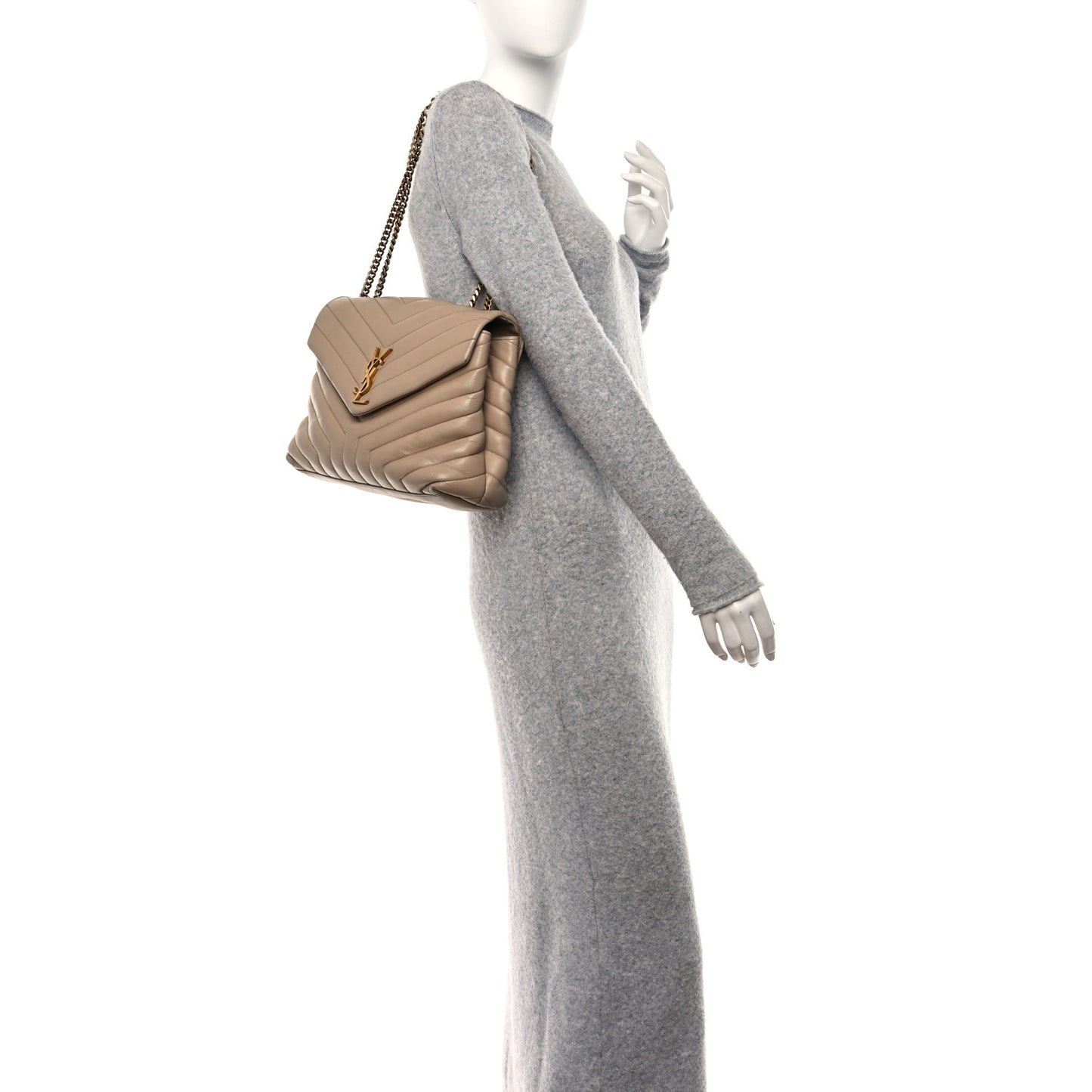 Calfskin Y Quilted Monogram Medium Loulou Chain Satchel Dark Beige