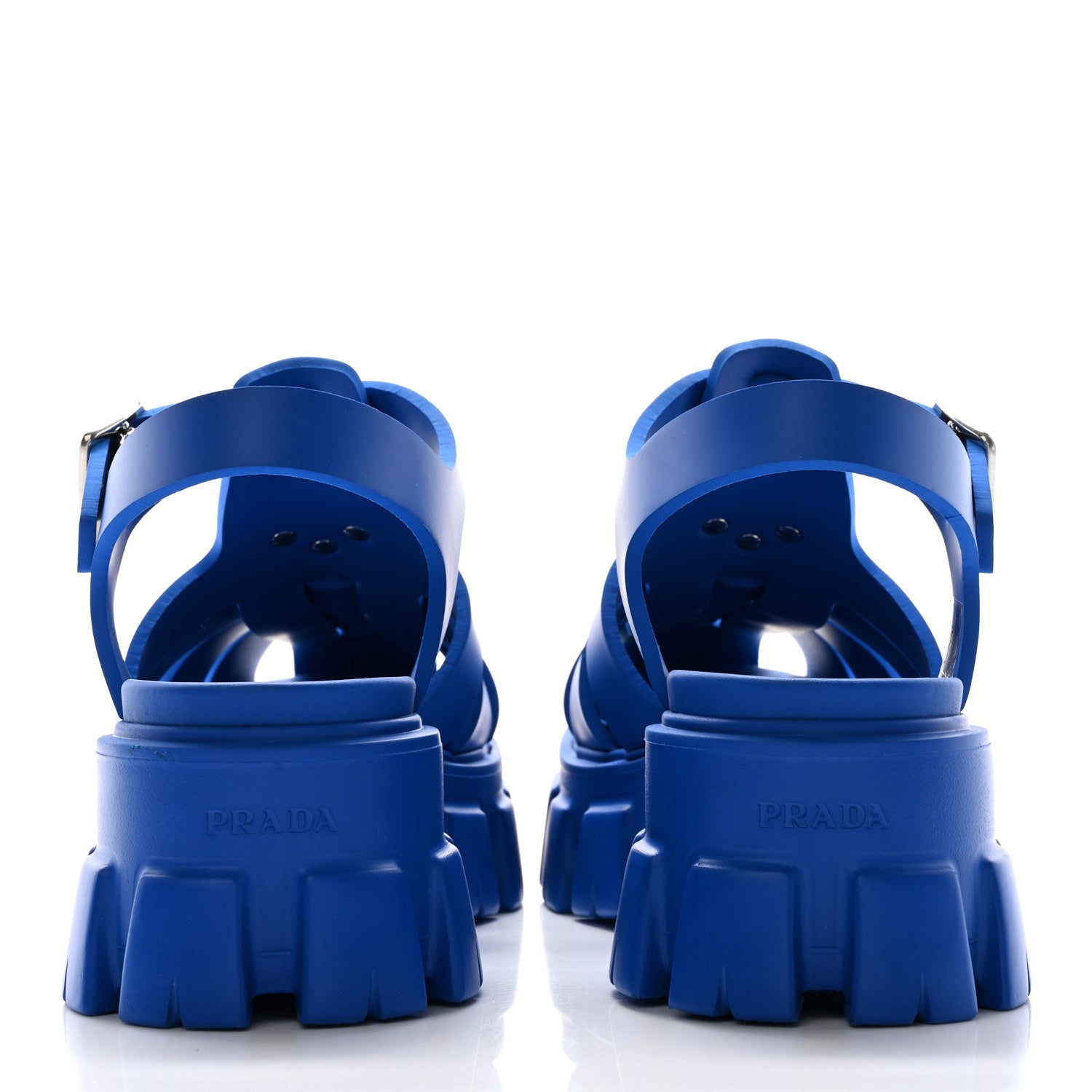 Prada Foam Rubber Metal Triangle Logo Mens Monolith 55mm Cage Sandals 5 Azzurro 5 of 11