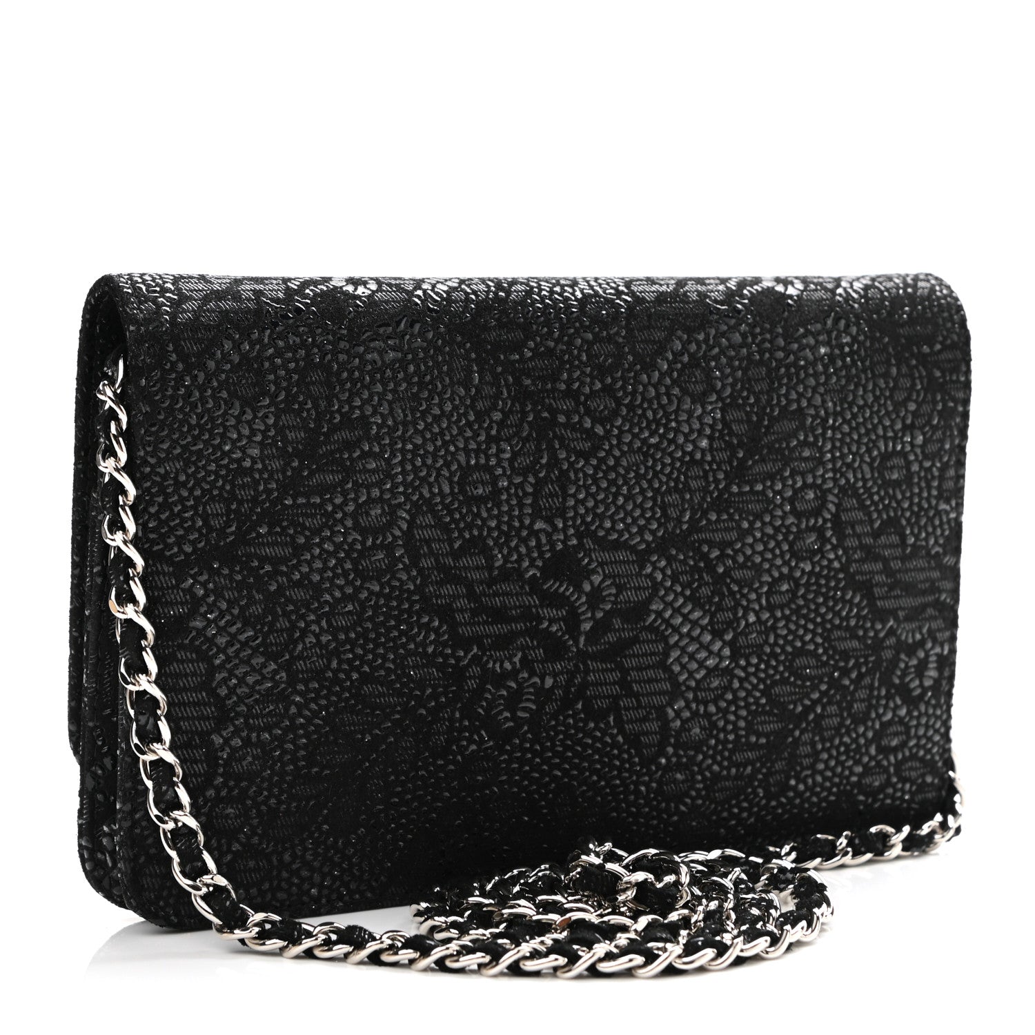 Chanel Lace Goatskin Wallet On Chain WOC Black 3 of 10