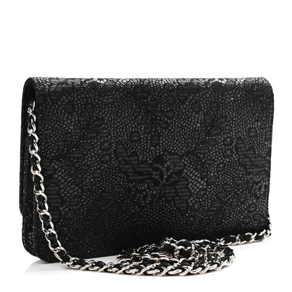 Chanel Lace Goatskin Wallet On Chain WOC Black 3 of 10