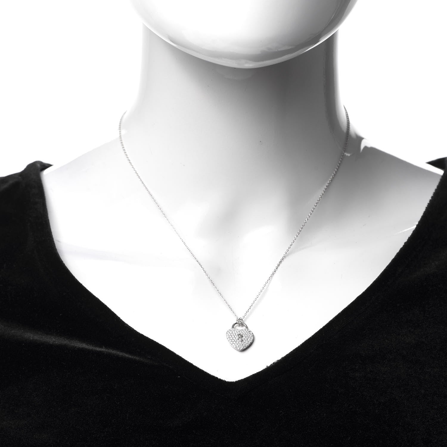 Tiffany 18K White Gold Platinum Diamond Medium Heart Lock Pendant Necklace 2 of 5
