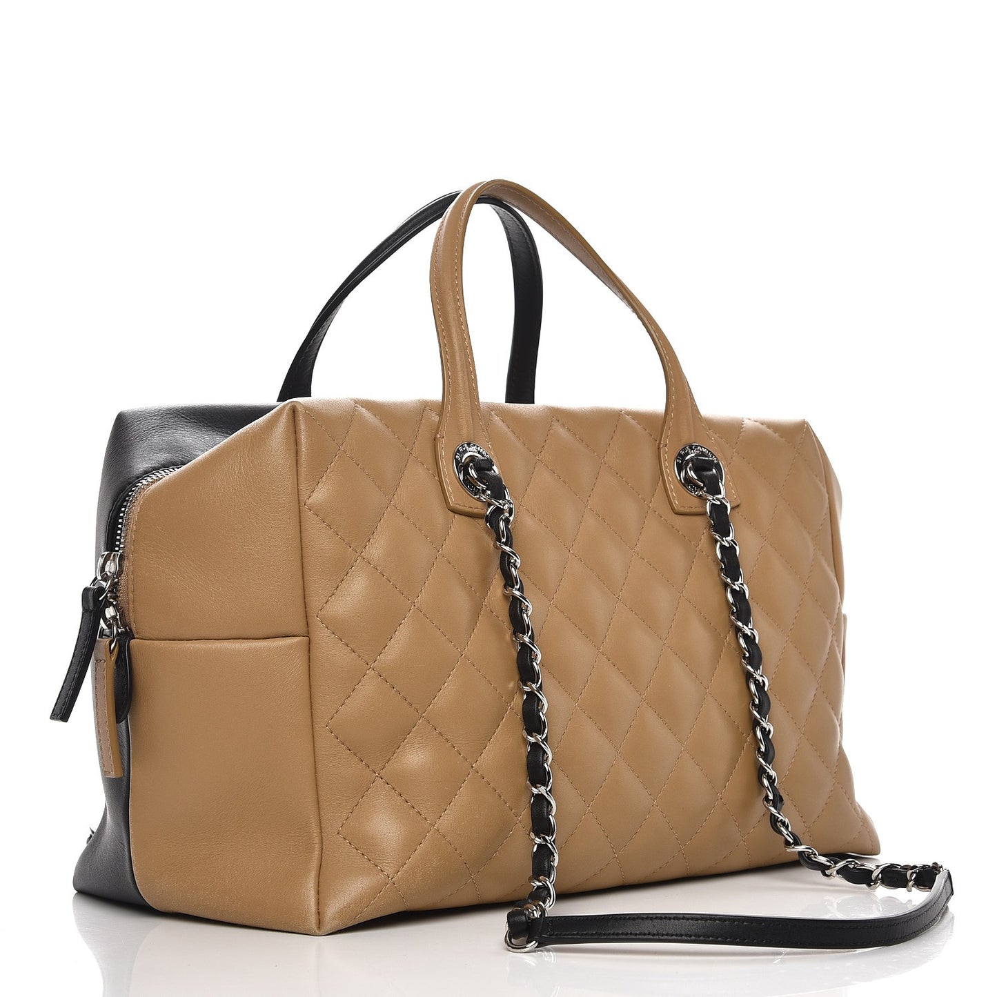 Calfskin Quilted Feather Weight Bowling Bag Black Beige