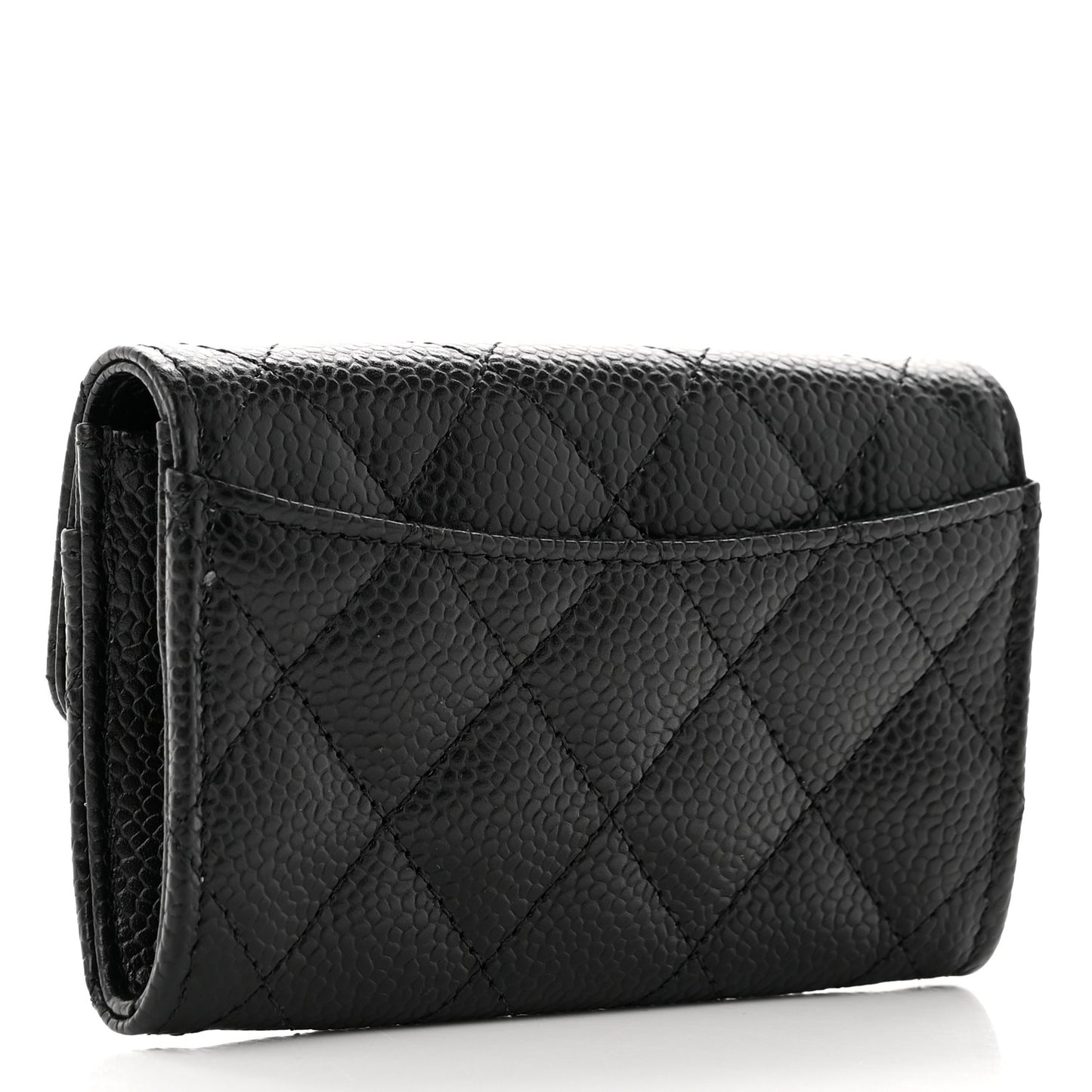 Caviar Quilted Flap Card Holder Wallet Black