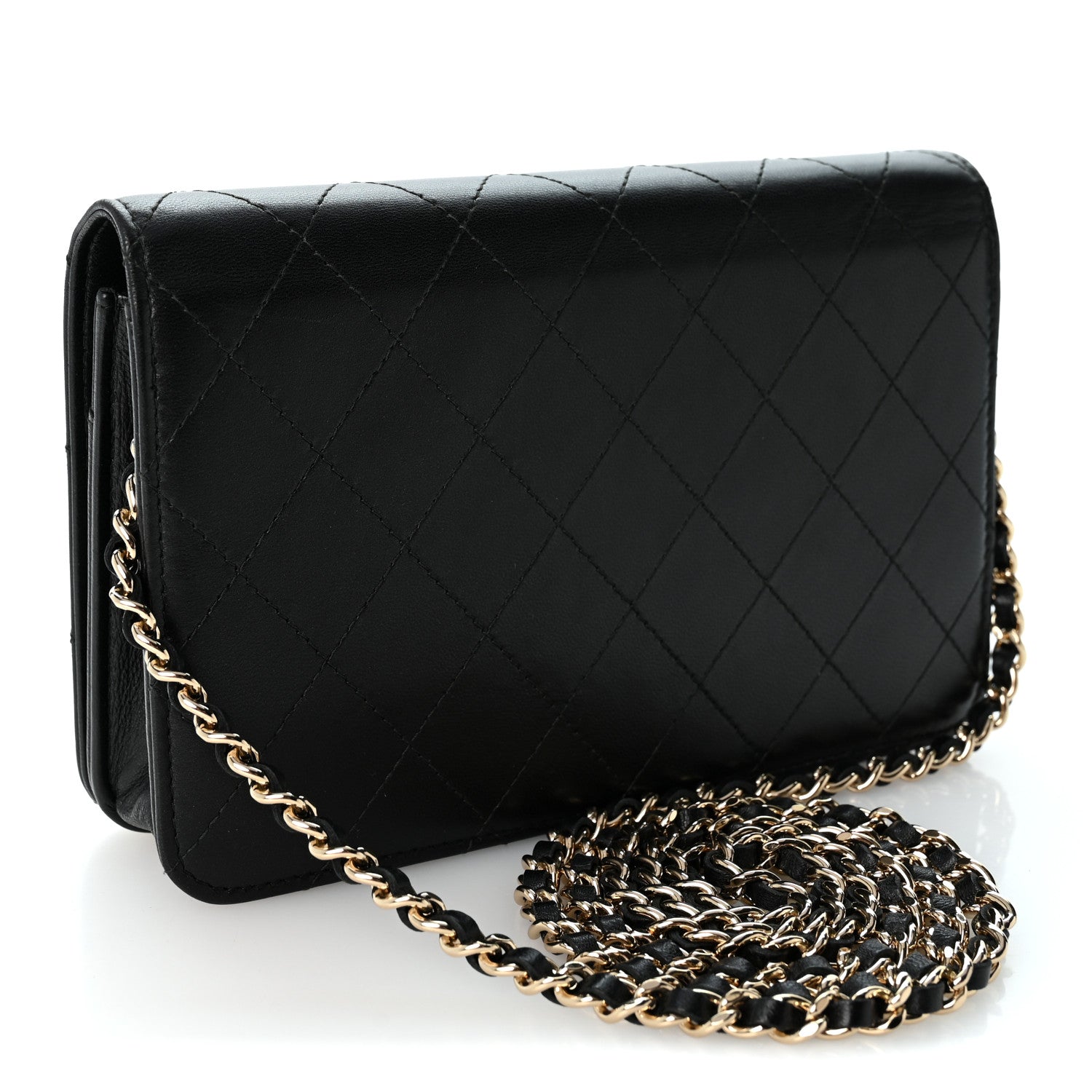Chanel Lambskin Quilted Enamel CC Wallet on Chain WOC Black 2 of 11