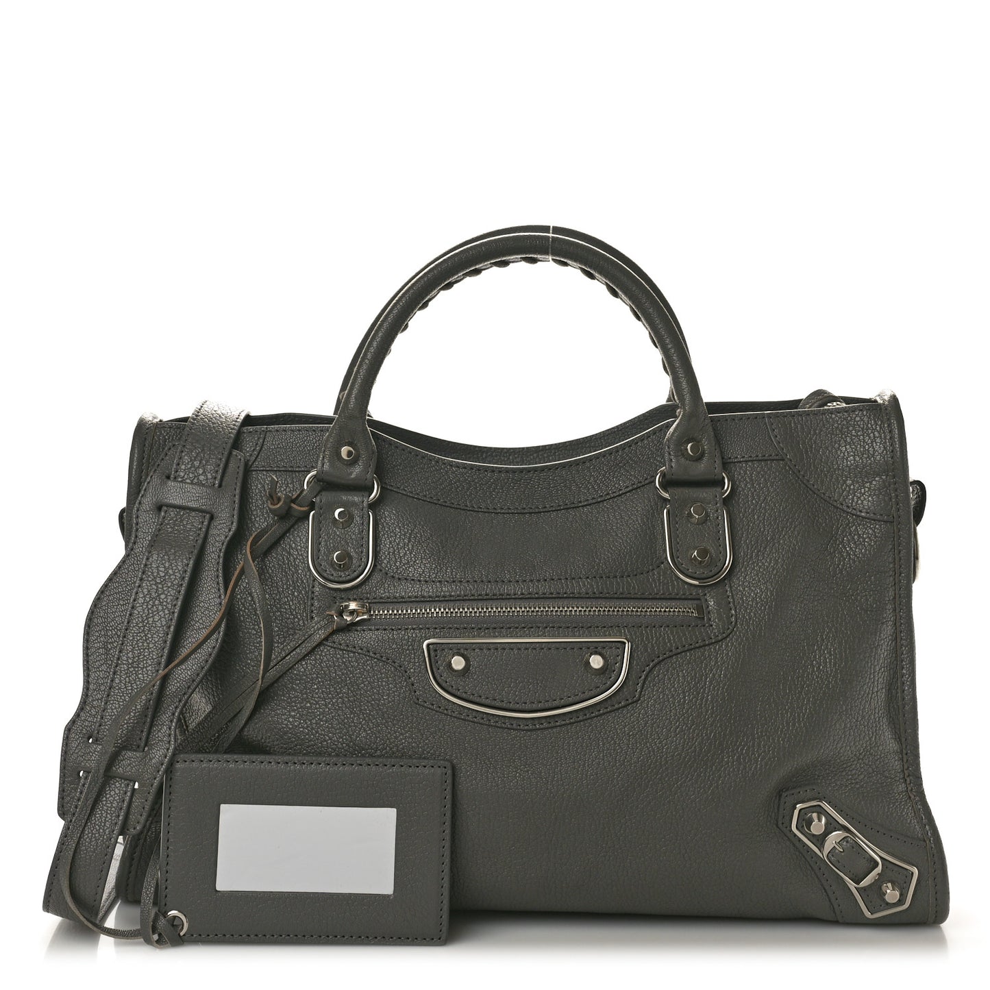 Chevre Silver Metallic Edge Hardware City Gris Acier