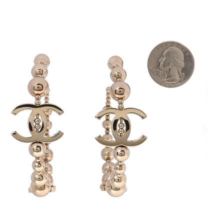 Chanel Metal Bead CC Hoop Earrings Gold 2 of 5