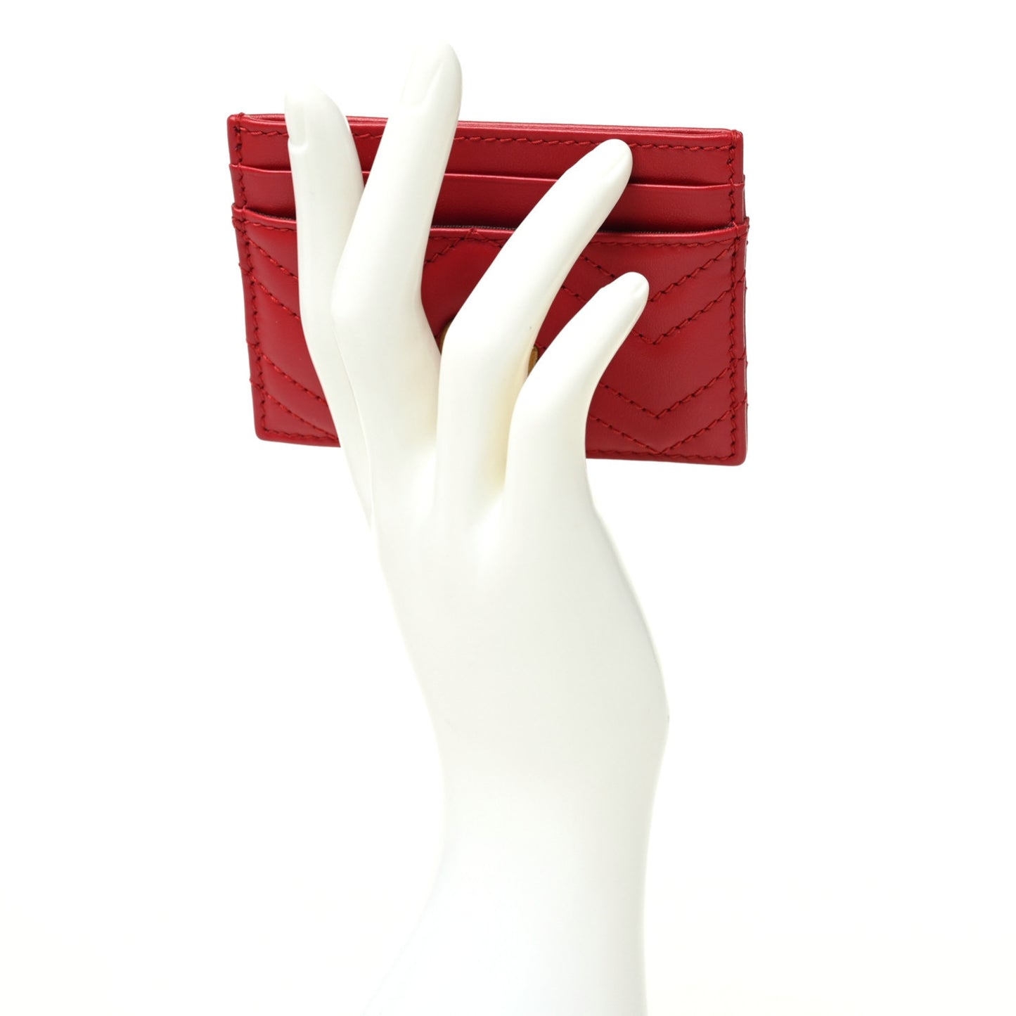 Calfskin Matelasse GG Marmont Card Holder Hibiscus Red