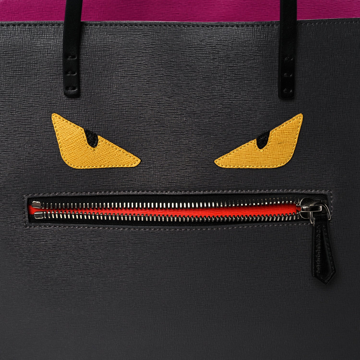 Fendi Vitello Elite Cuoio Monster Buggies Medium Roll Tote Carbone Black Multicolor Magenta 8 of 10