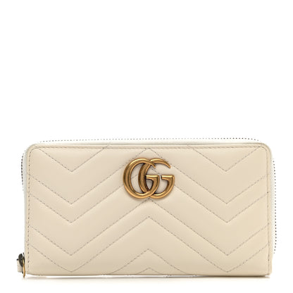 Gucci Calfskin Matelasse GG Marmont Zip Around Wallet White 1 of 10