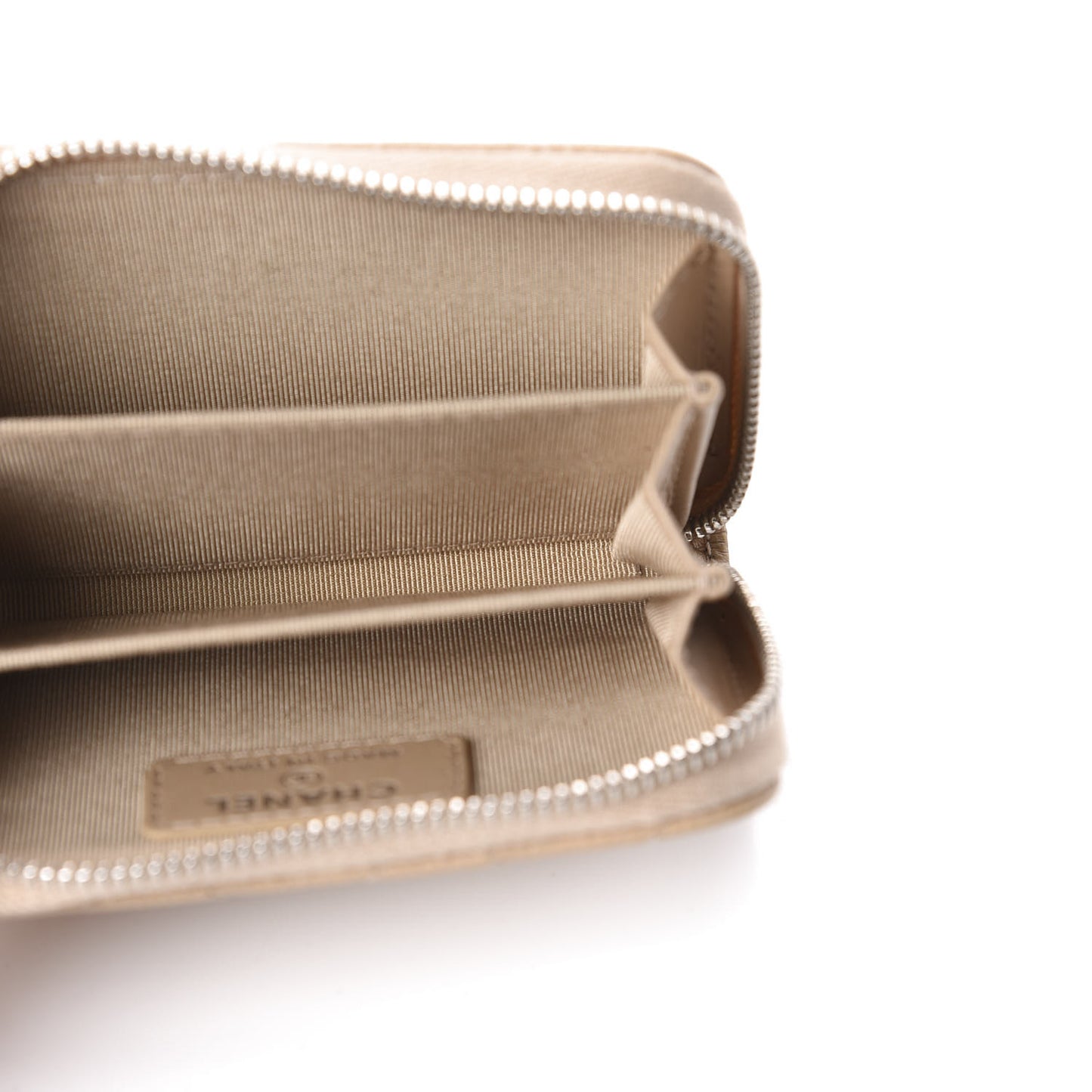 Caviar Quilted Zip Around Coin Purse Beige
