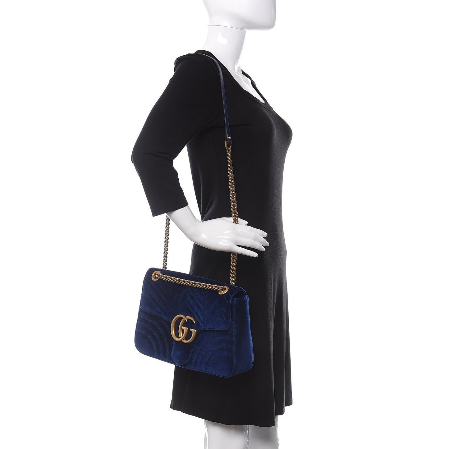 Velvet Matelasse Medium GG Marmont Shoulder Bag Cobalt Blue