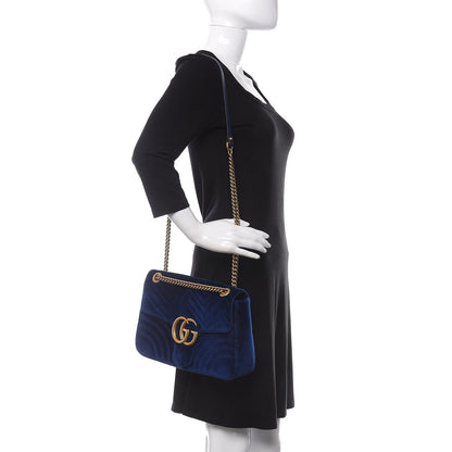 Gucci Velvet Matelasse Medium GG Marmont Shoulder Bag Cobalt Blue 2 of 12