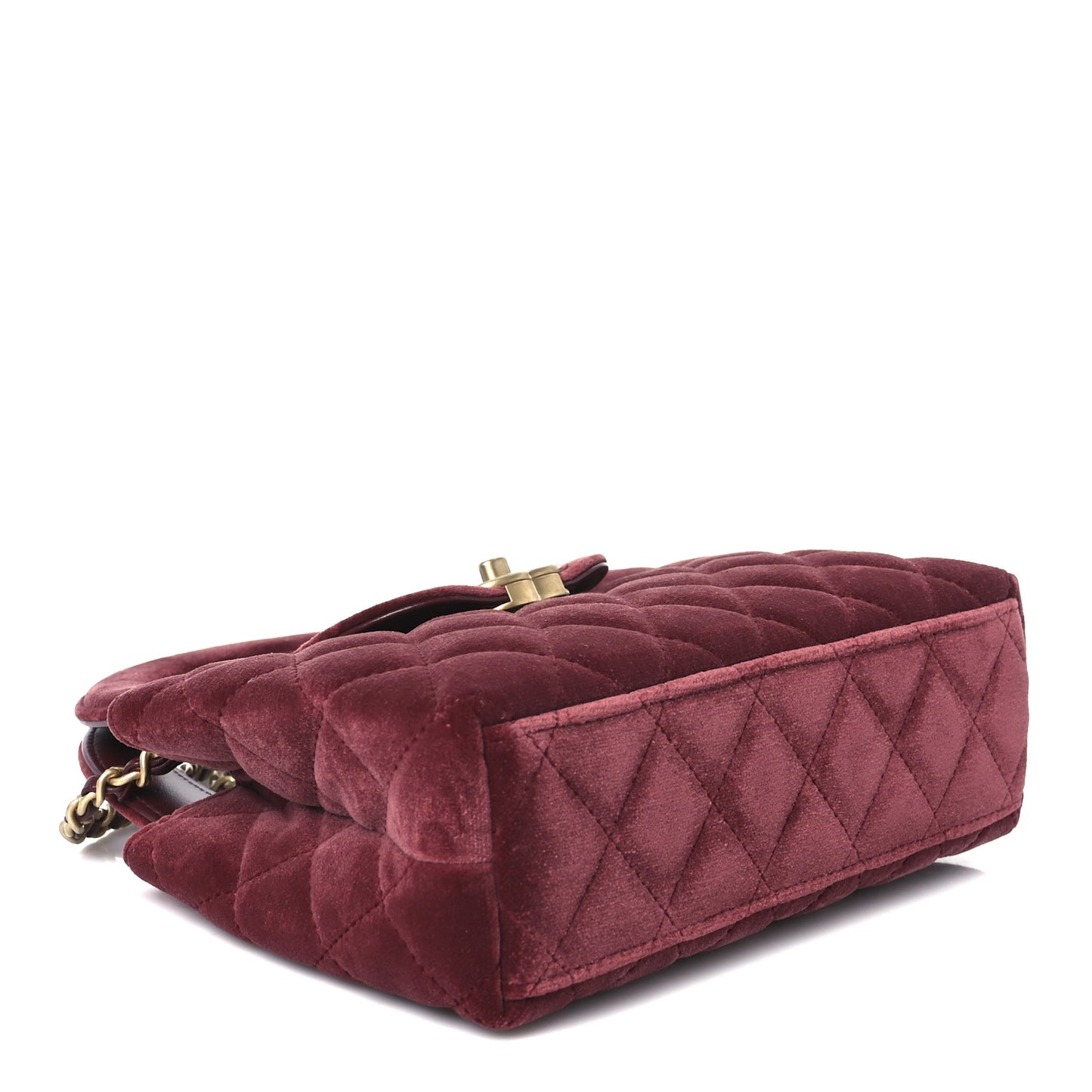 Velvet Quilted Nano Kelly Shopper Burgundy