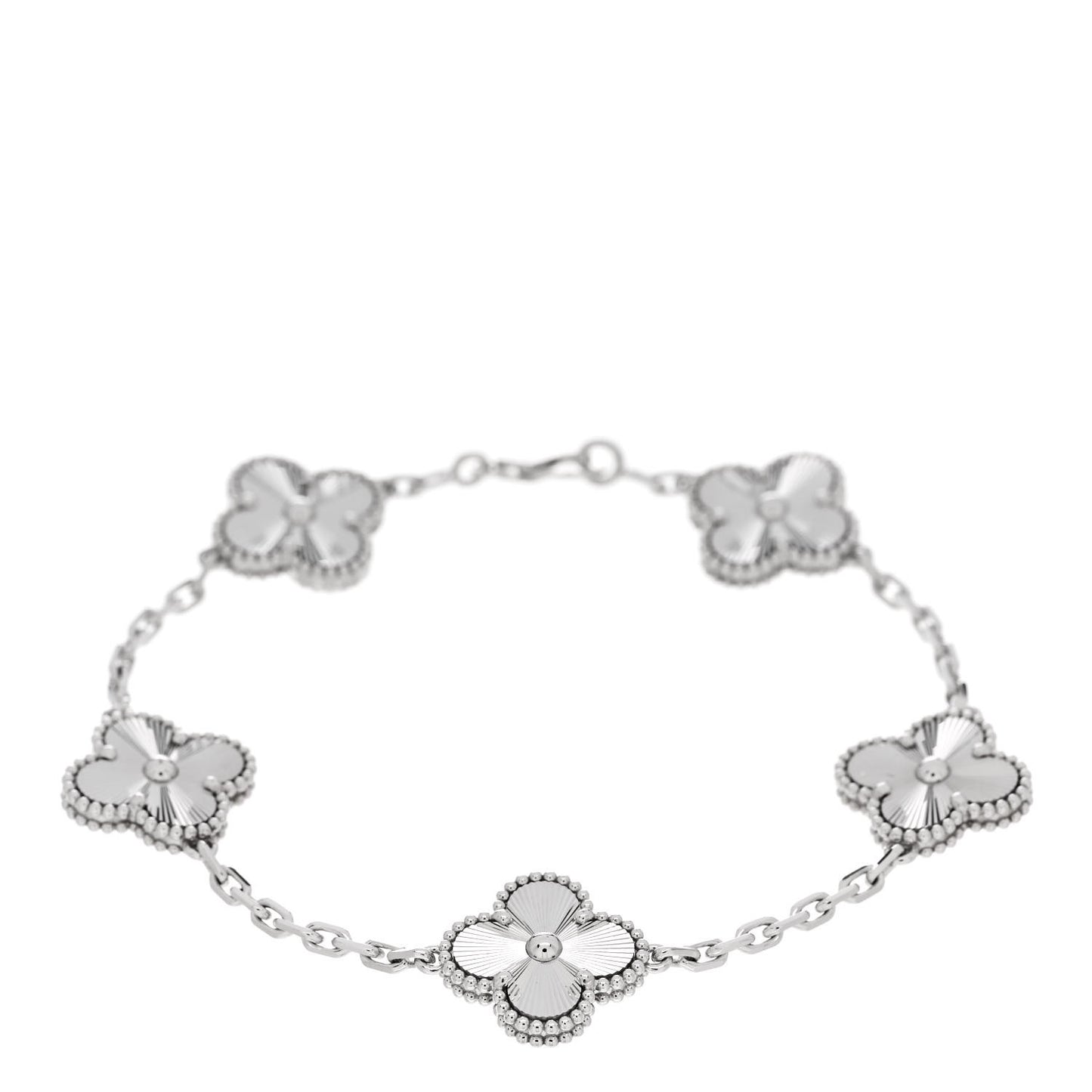 18K White Gold 5 Motifs Guilloche Vintage Alhambra Bracelet