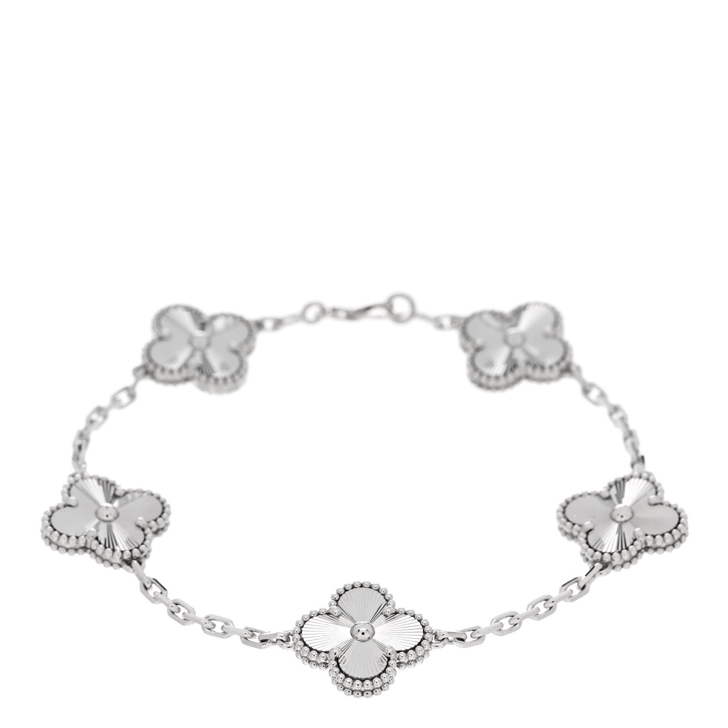 Van Cleef & Arpels 18K White Gold 5 Motifs Guilloche Vintage Alhambra Bracelet 1 of 5