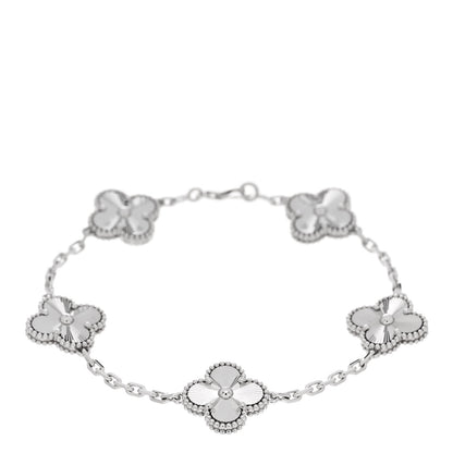 Van Cleef & Arpels 18K White Gold 5 Motifs Guilloche Vintage Alhambra Bracelet 1 of 5
