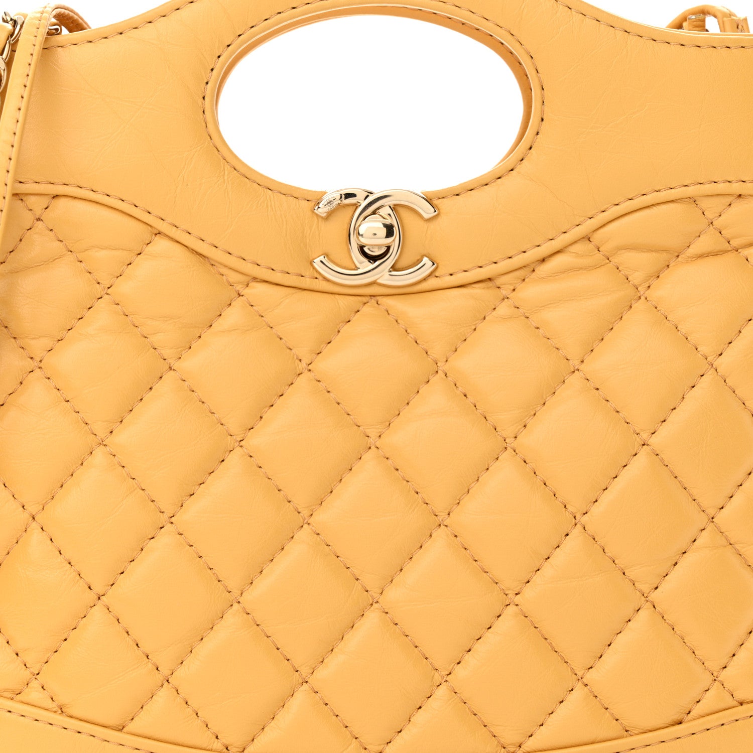 Chanel Shiny Crumpled Calfskin Quilted Mini 31 Shopping Bag Yellow 8 of 11