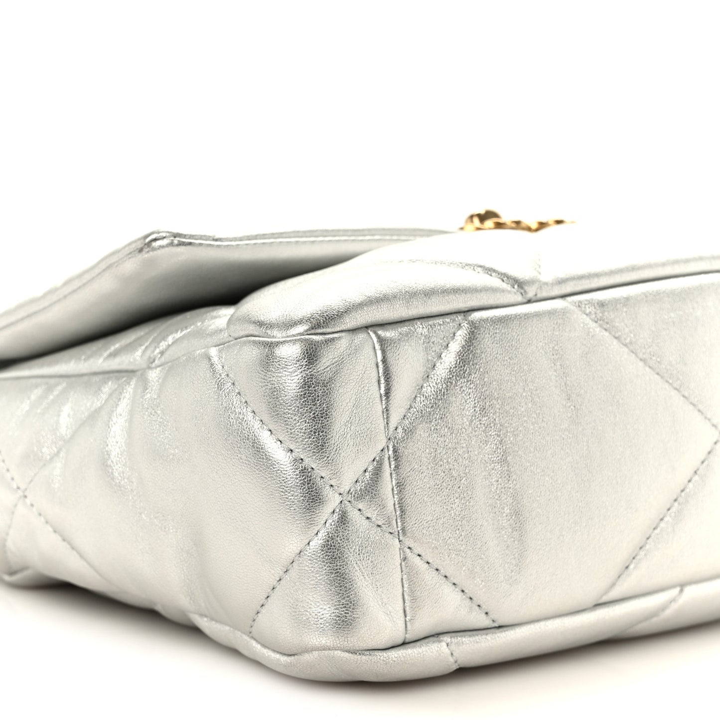 Metallic Lambskin Quilted Medium Chanel 19 Flap Silver