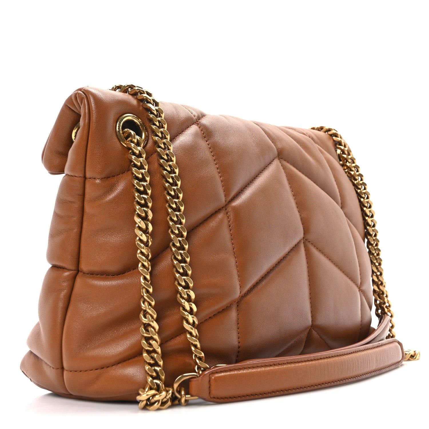 Saint Laurent Lambskin Quilted Small Loulou Puffer Monogram Chain Satchel Dark Honey 3 of 10