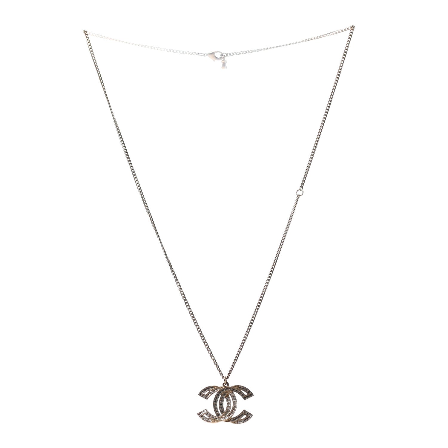 Chanel Metal Crystal Baguette CC Pendant Necklace Gold 3 of 5
